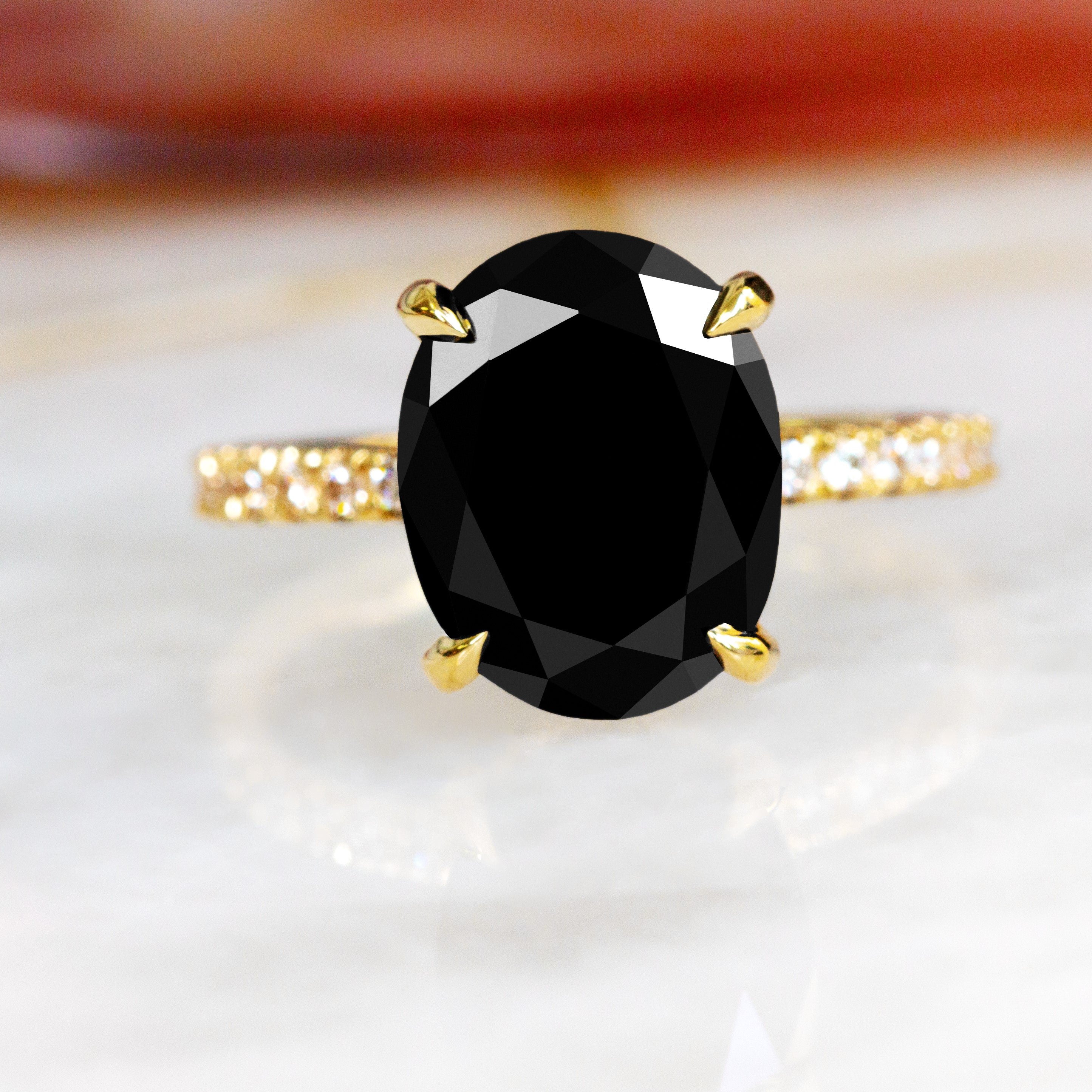 Black & White Natural Diamond Oval Cut Engagement Ring