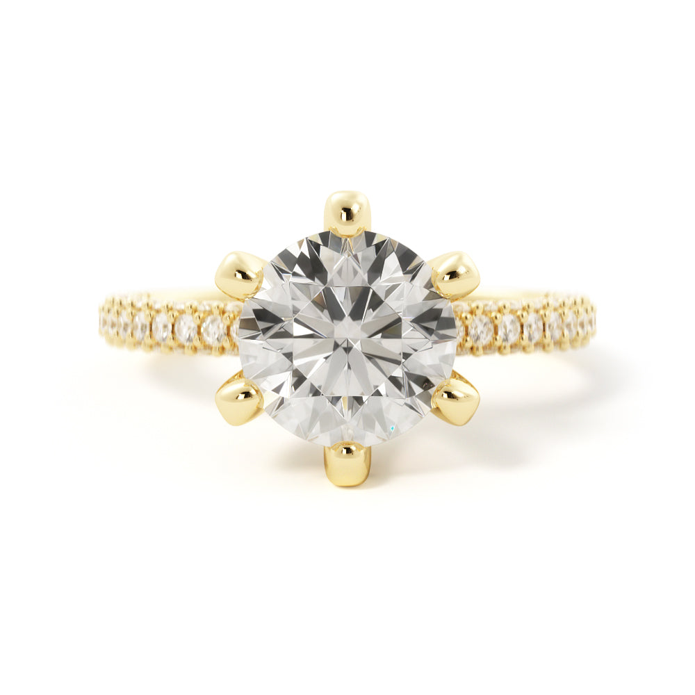 Three Sided Accent Diamonds Natural Round  Diamond Engagement Ring