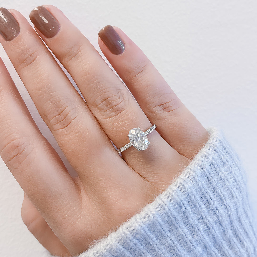 Hidden Halo Natural Oval  Diamond Engagement Ring