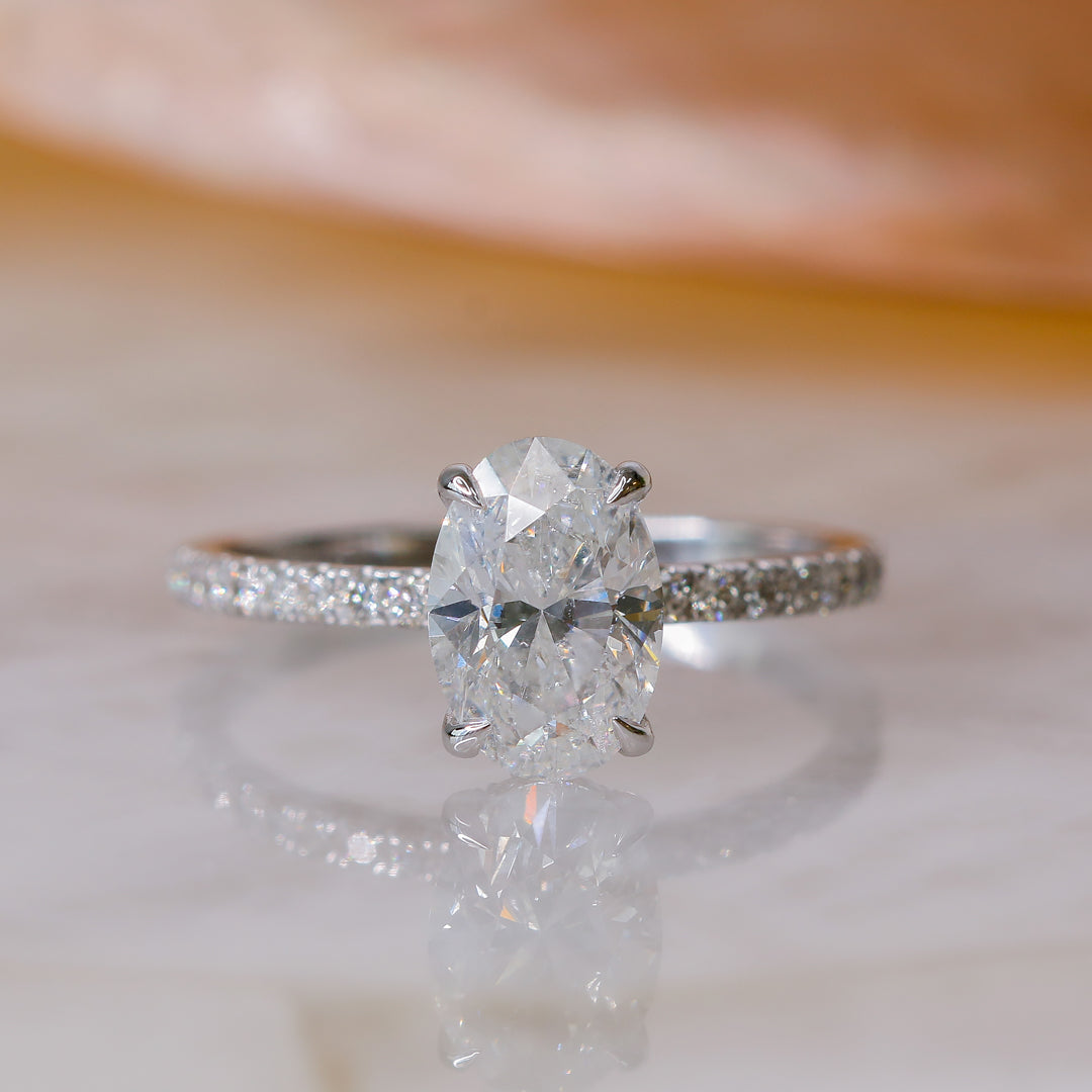 Hidden Halo Natural Oval  Diamond Engagement Ring