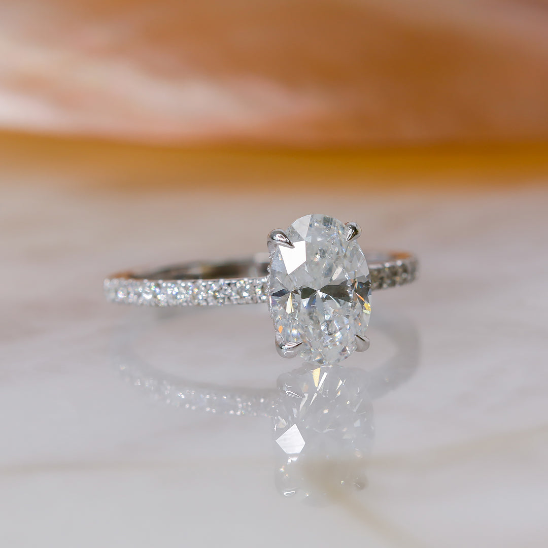 Hidden Halo Natural Oval  Diamond Engagement Ring