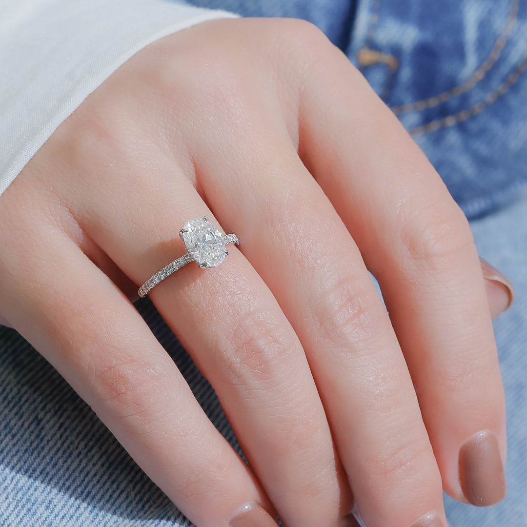 Hidden Halo Natural Oval  Diamond Engagement Ring