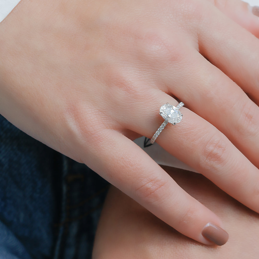 Hidden Halo Natural Oval  Diamond Engagement Ring