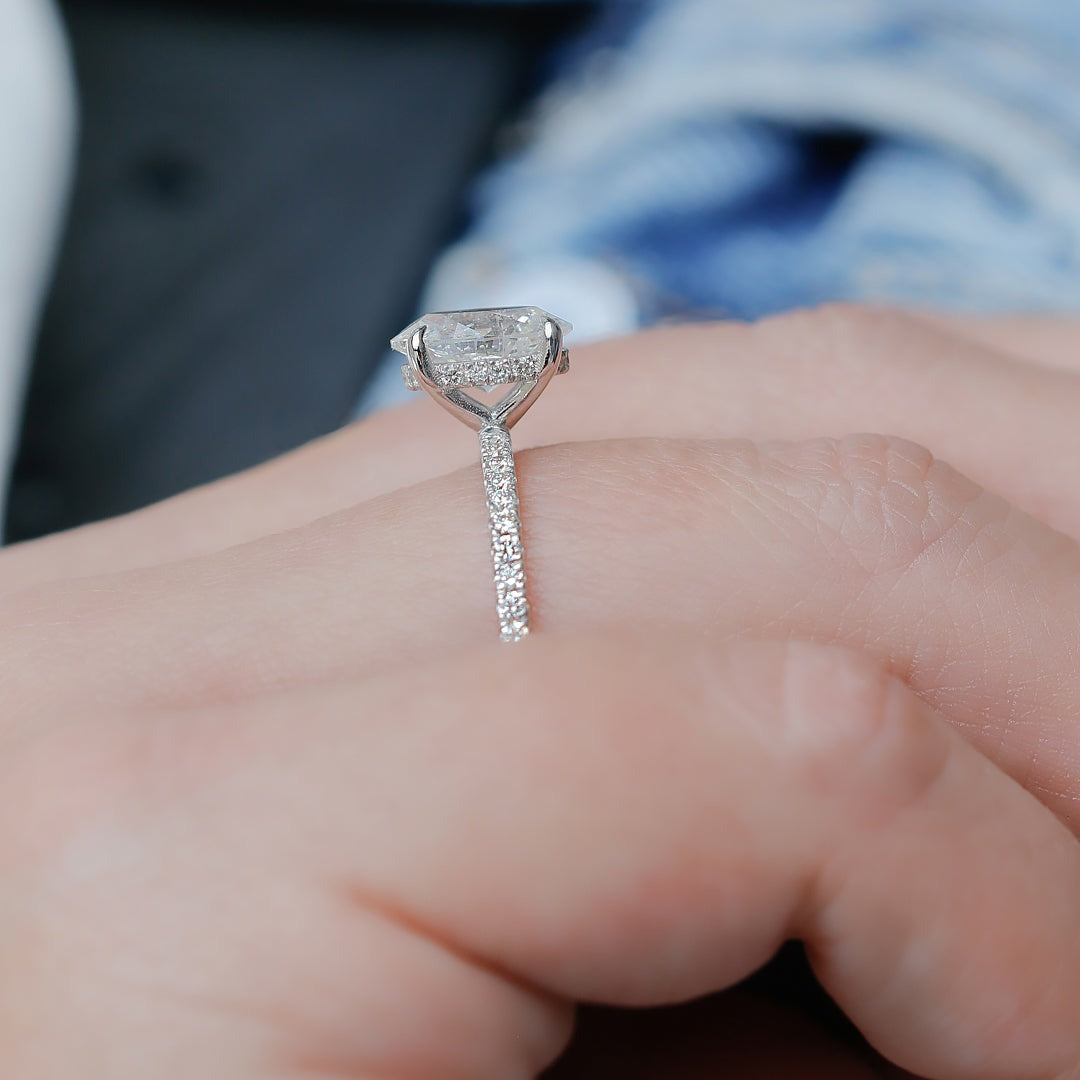 Hidden Halo Natural Oval  Diamond Engagement Ring