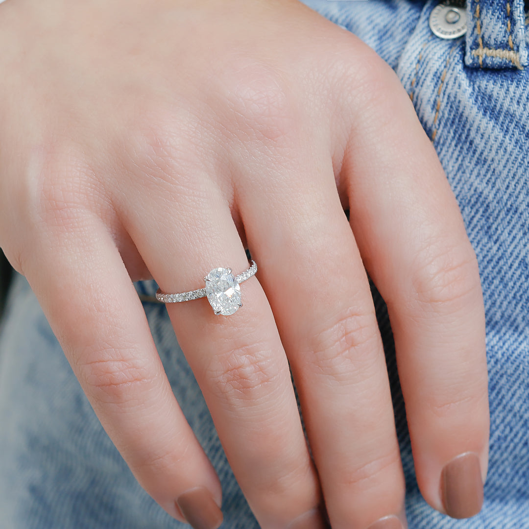Hidden Halo Natural Oval  Diamond Engagement Ring