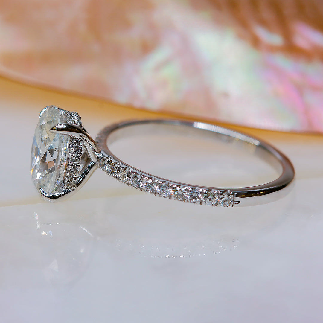 Hidden Halo Natural Oval  Diamond Engagement Ring