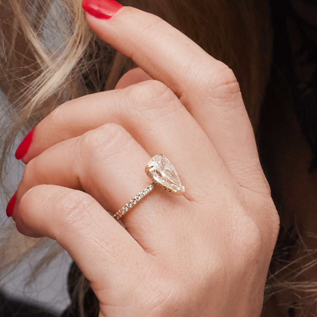 3.69 Carat Natural Pear Cut Diamond Engagement Ring
