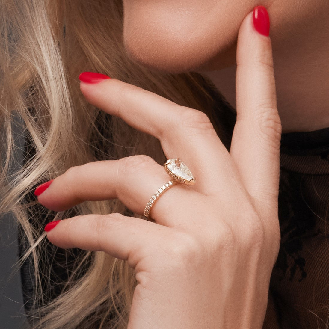 3.69 Carat Natural Pear Cut Diamond Engagement Ring
