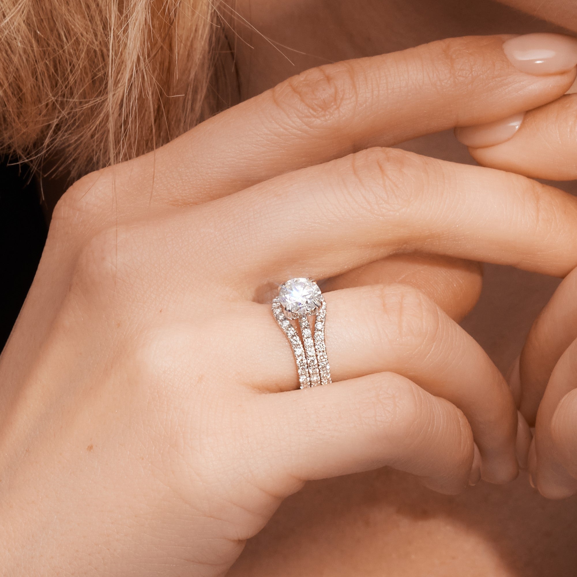 Double Band Natural Round cut Diamond Wedding Band