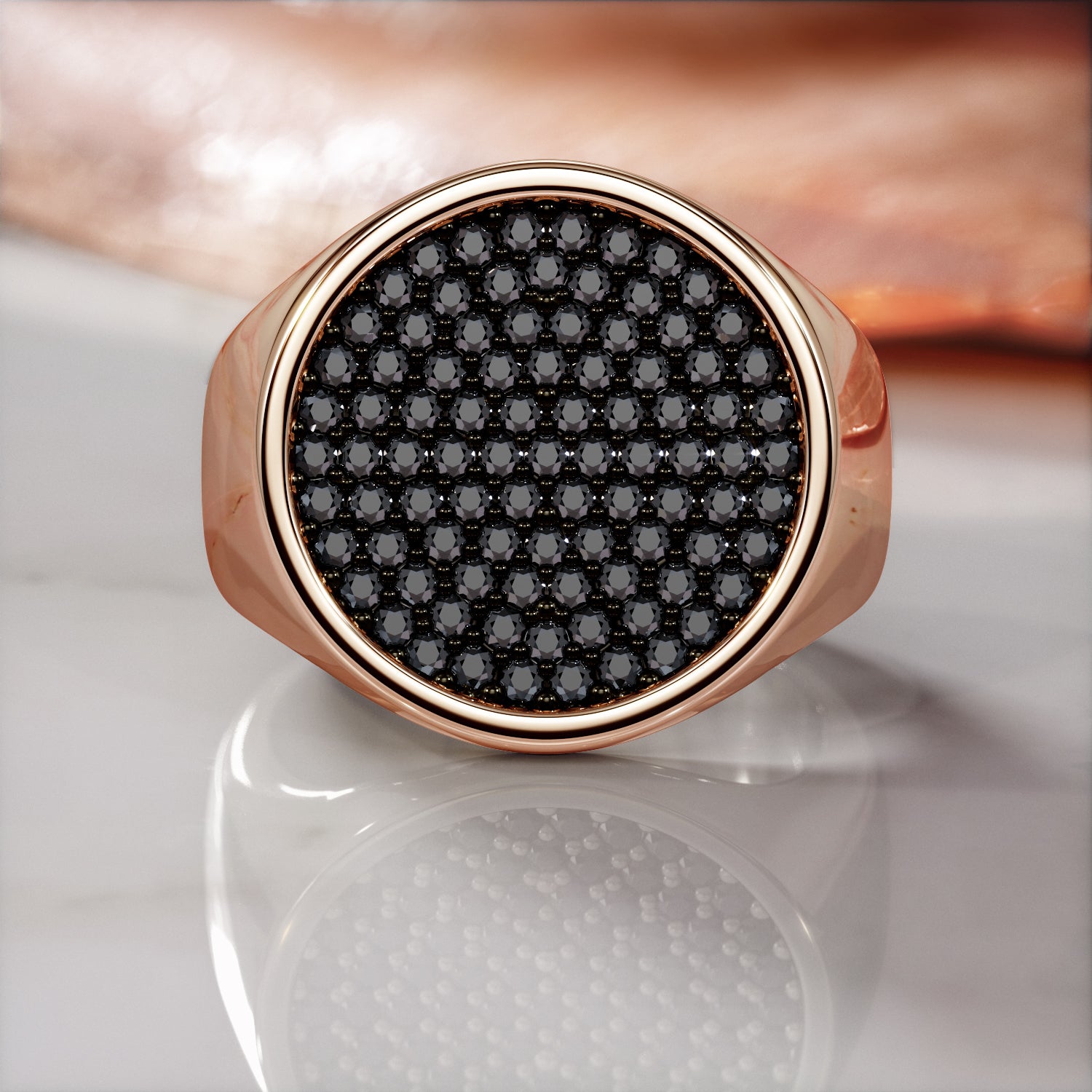 Pav'e  Natural Black Diamond  Engagement Ring