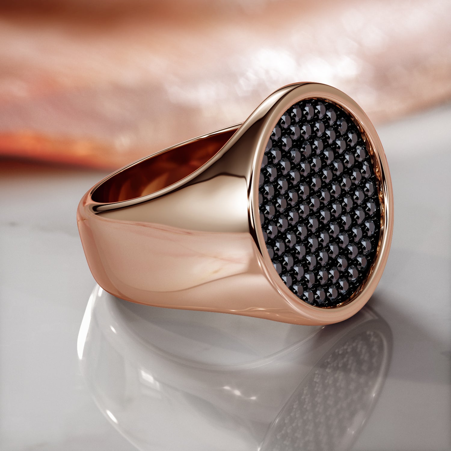 Pav'e  Natural Black Diamond  Engagement Ring