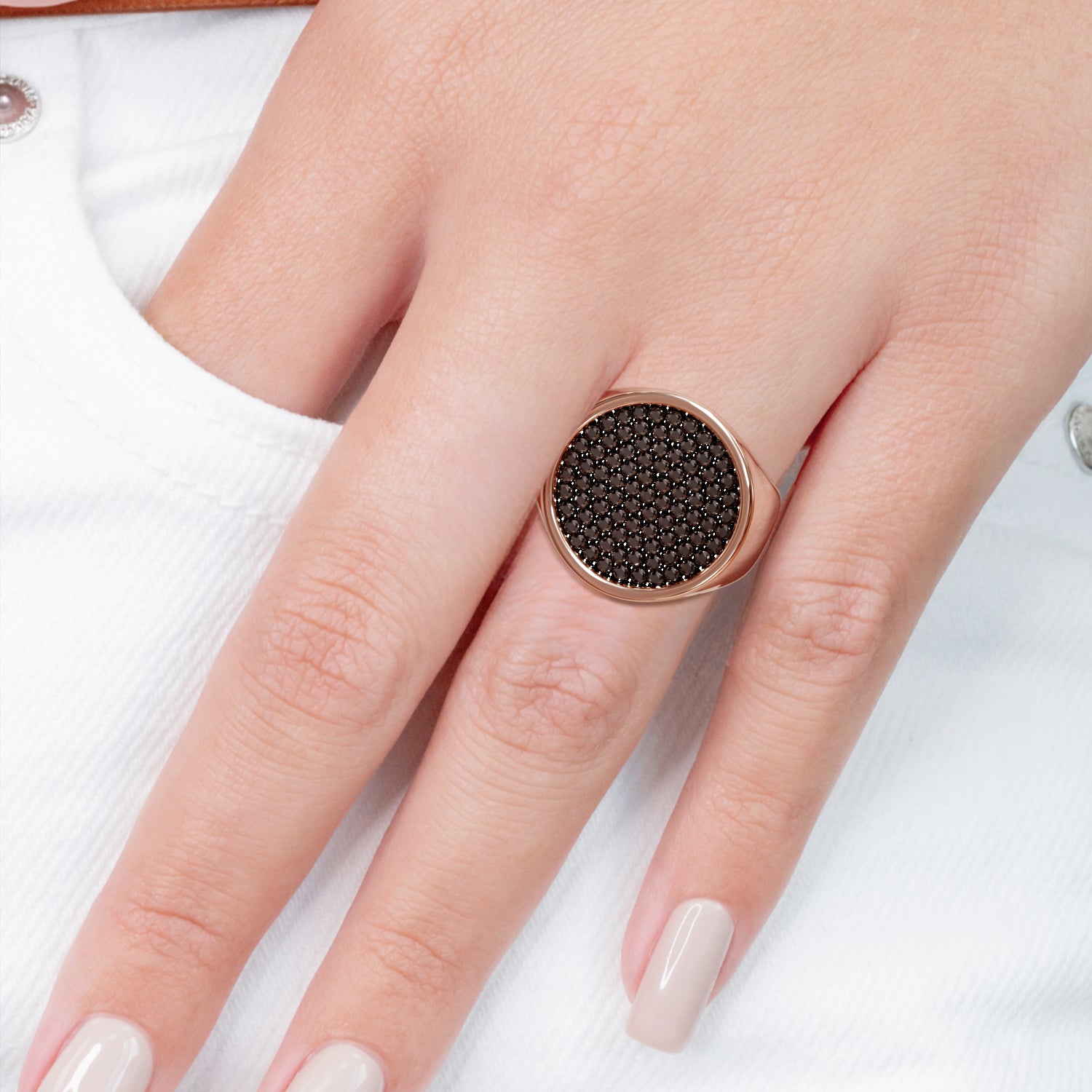 Pav'e  Natural Black Diamond  Engagement Ring