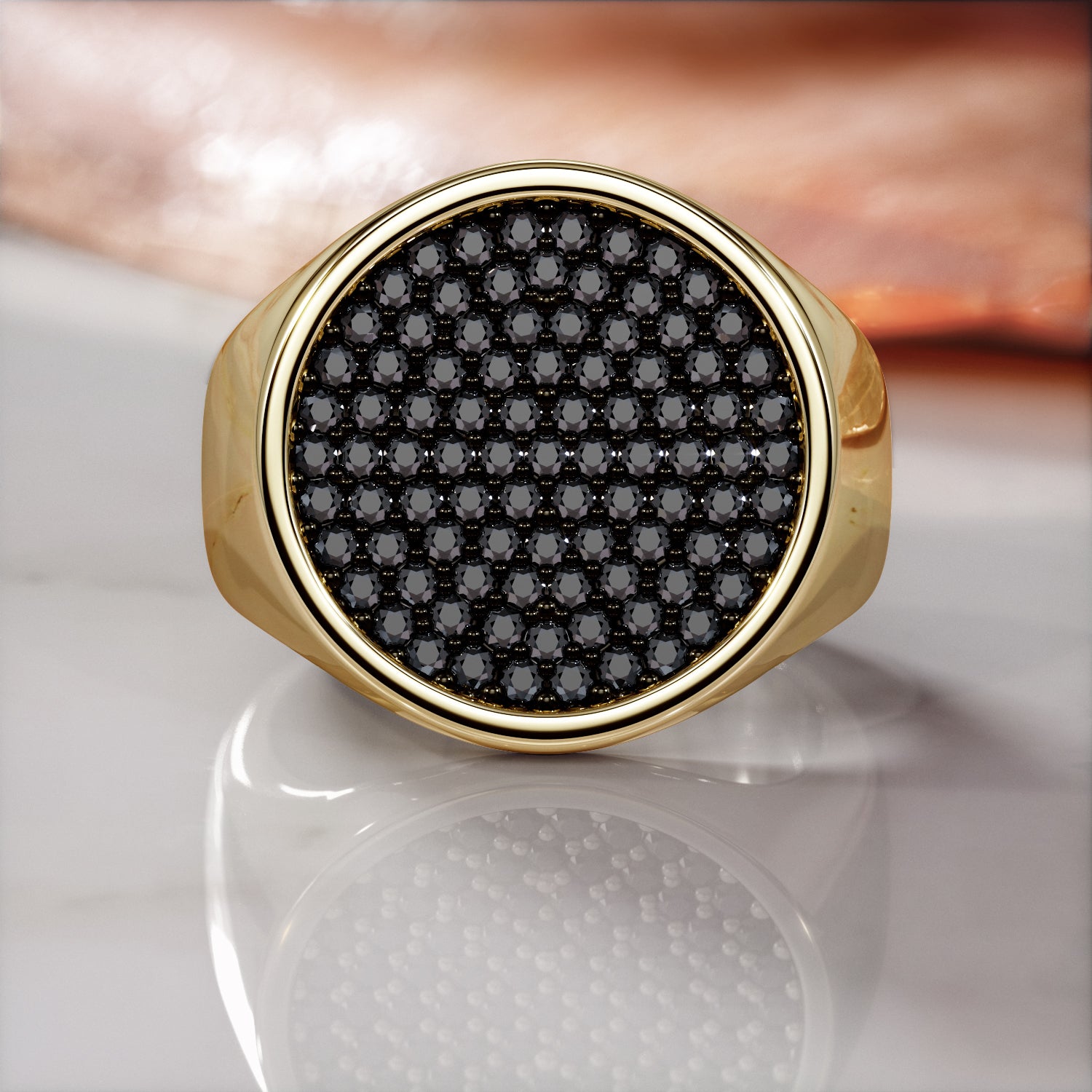 Pav'e  Natural Black Diamond  Engagement Ring