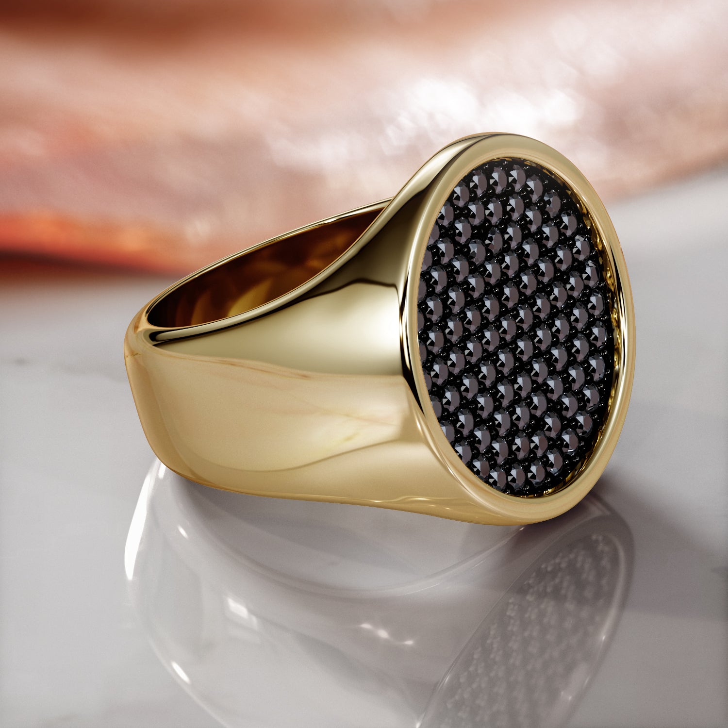 Pav'e  Natural Black Diamond  Engagement Ring