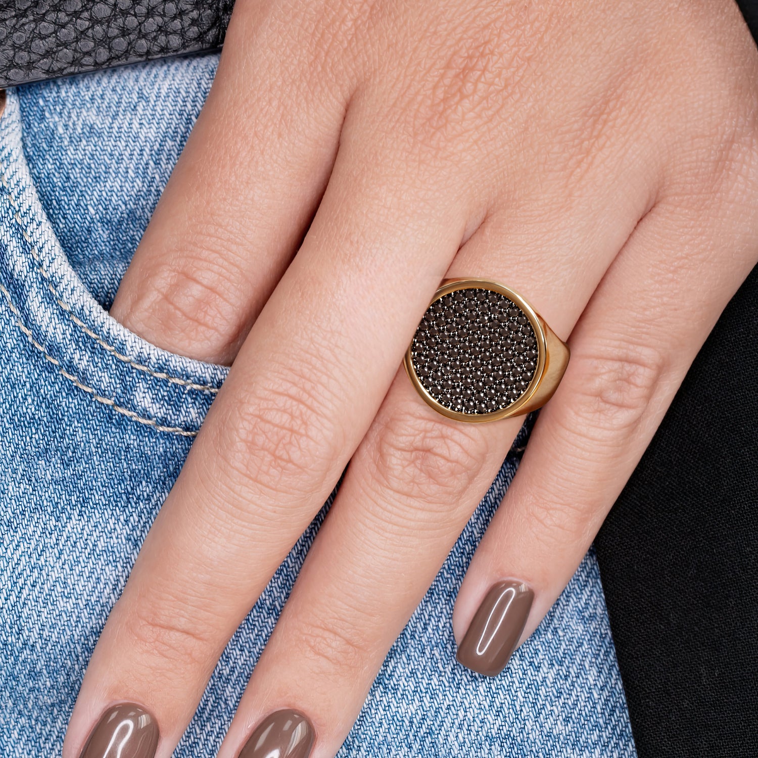 Pav'e  Natural Black Diamond  Engagement Ring