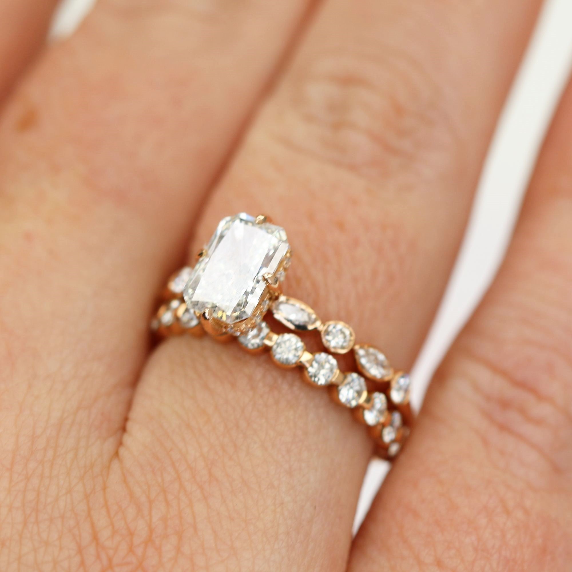 Art Deco Salt & Pepper Natural Radiant  Diamond Engagement Ring