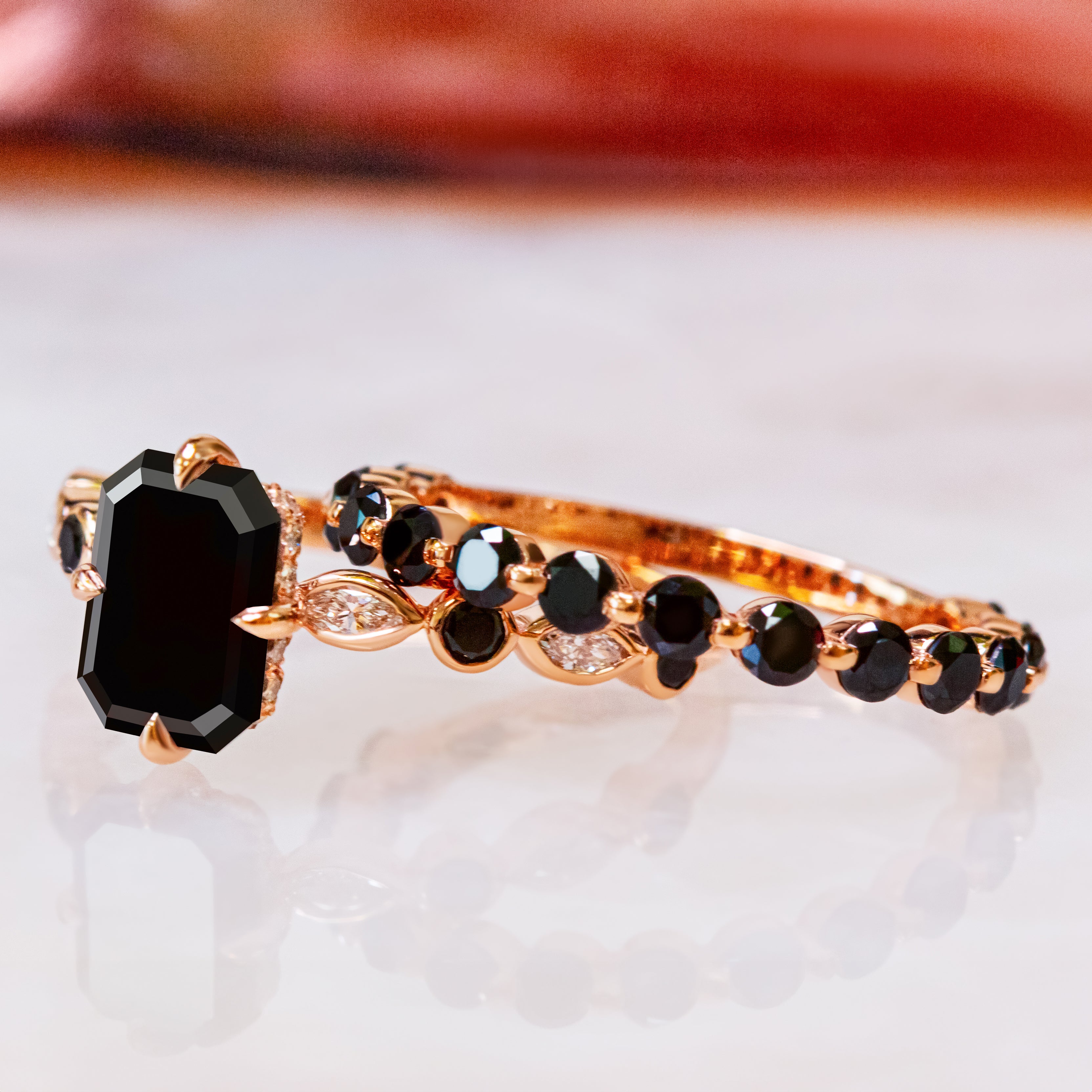 Black & White Natural Diamond Emerald Cut Engagement Ring
