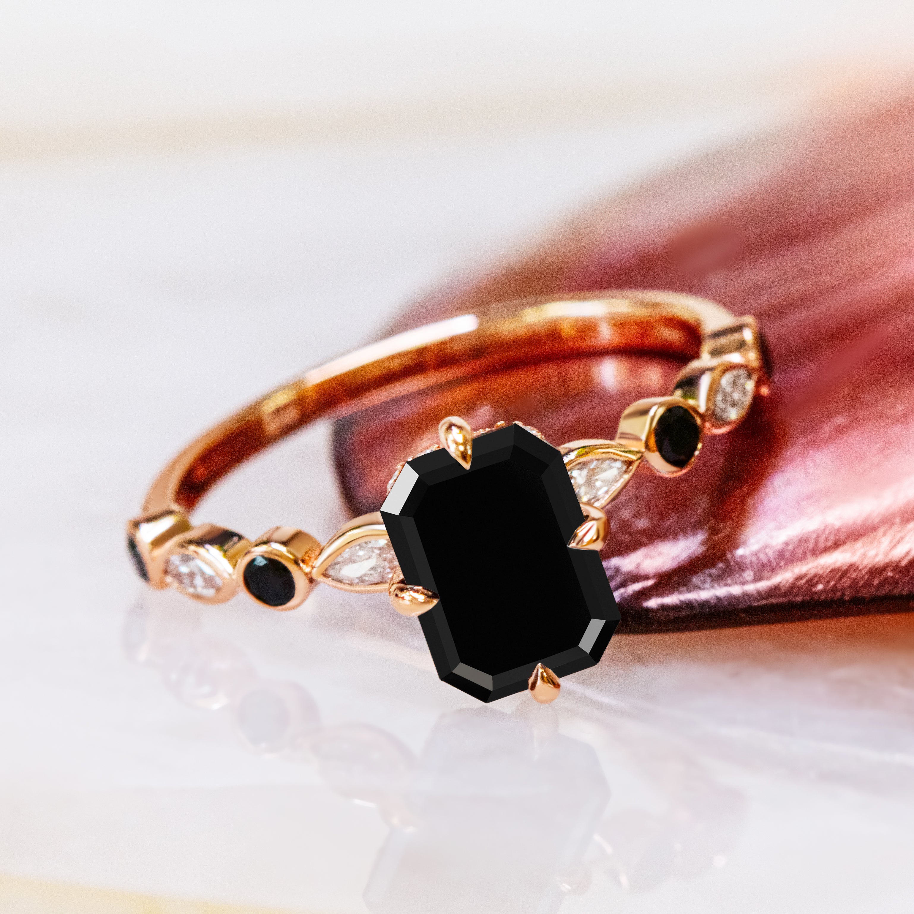 Black & White Natural Diamond Emerald Cut Engagement Ring
