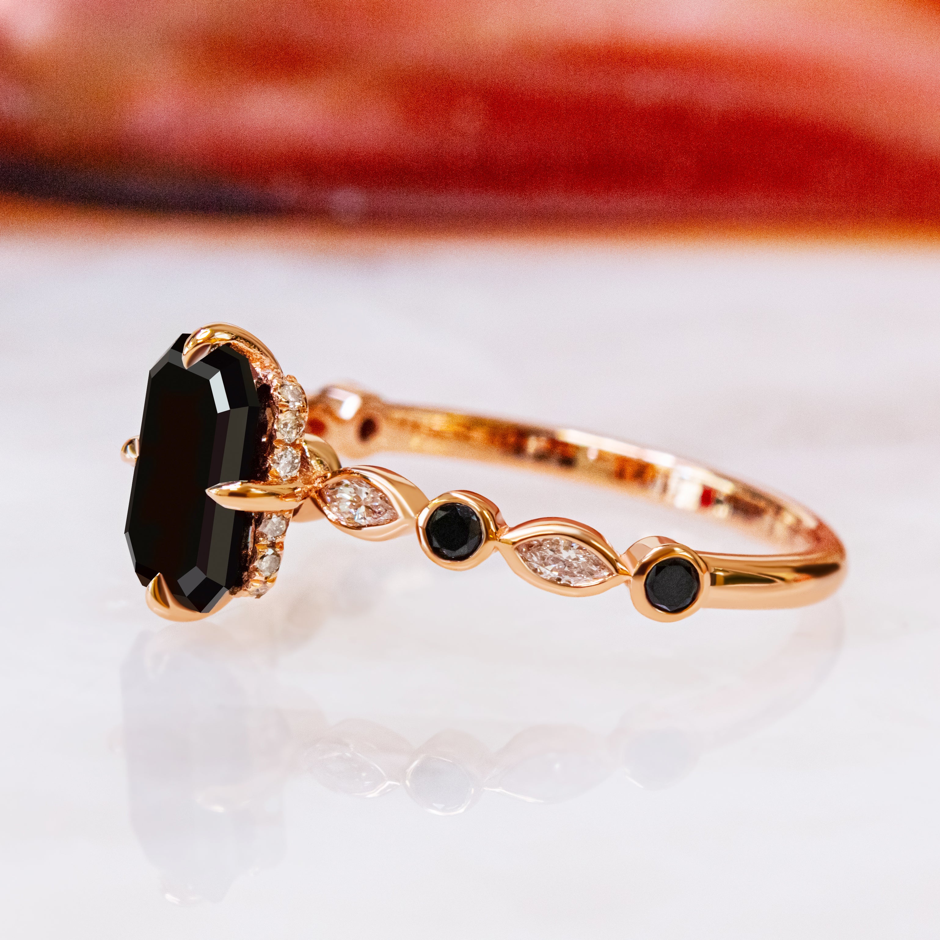 Black & White Natural Diamond Emerald Cut Engagement Ring