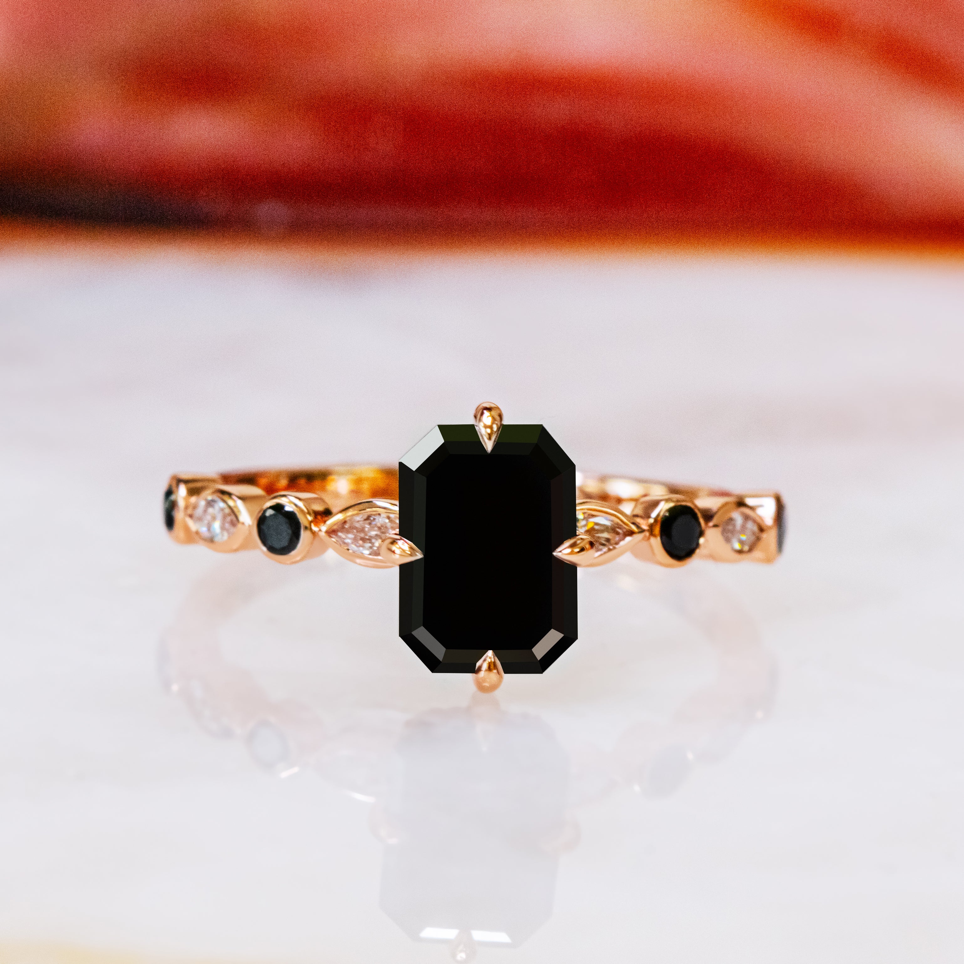 Black & White Natural Diamond Emerald Cut Engagement Ring