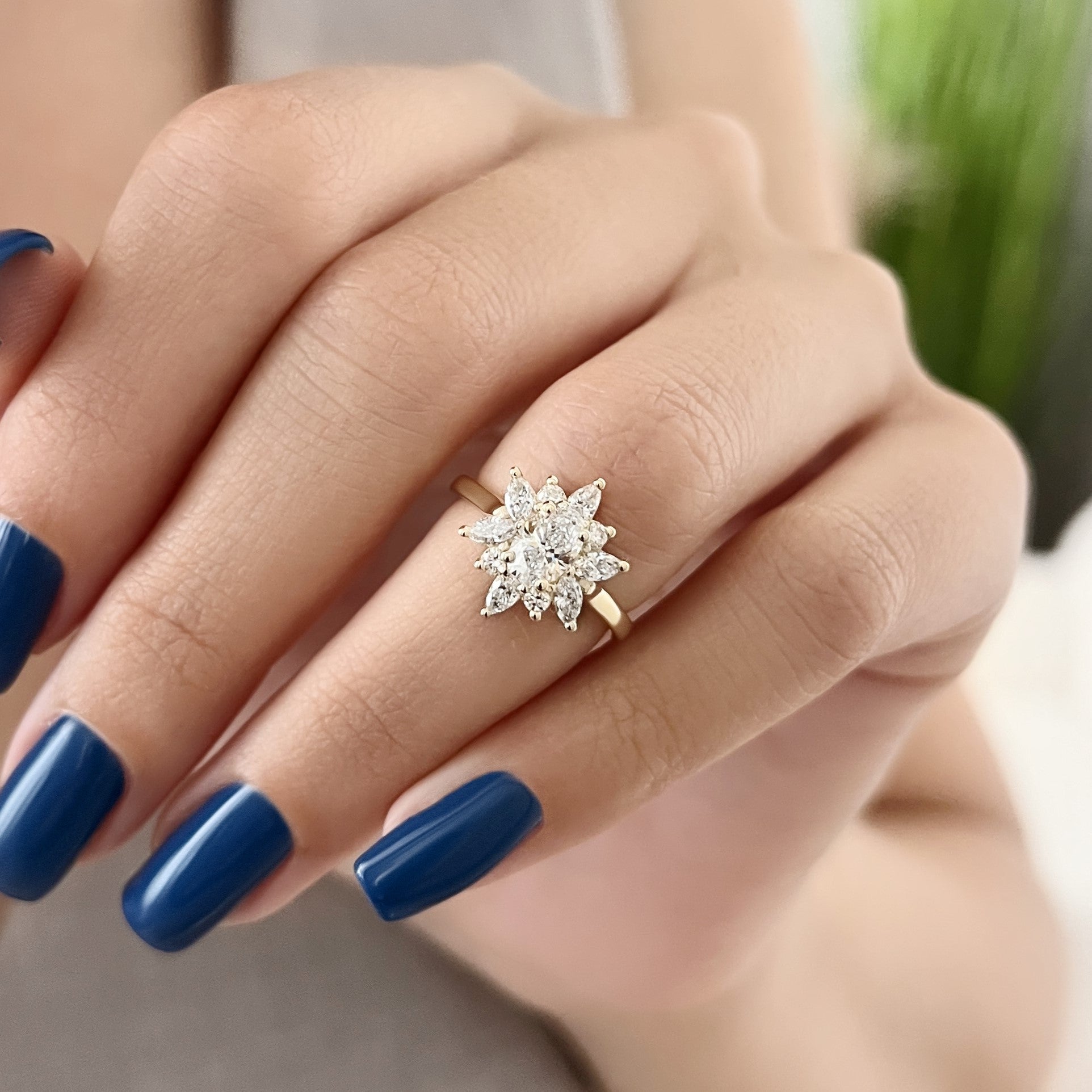 Floral Natural Oval Cut Diamond Engagement Ring