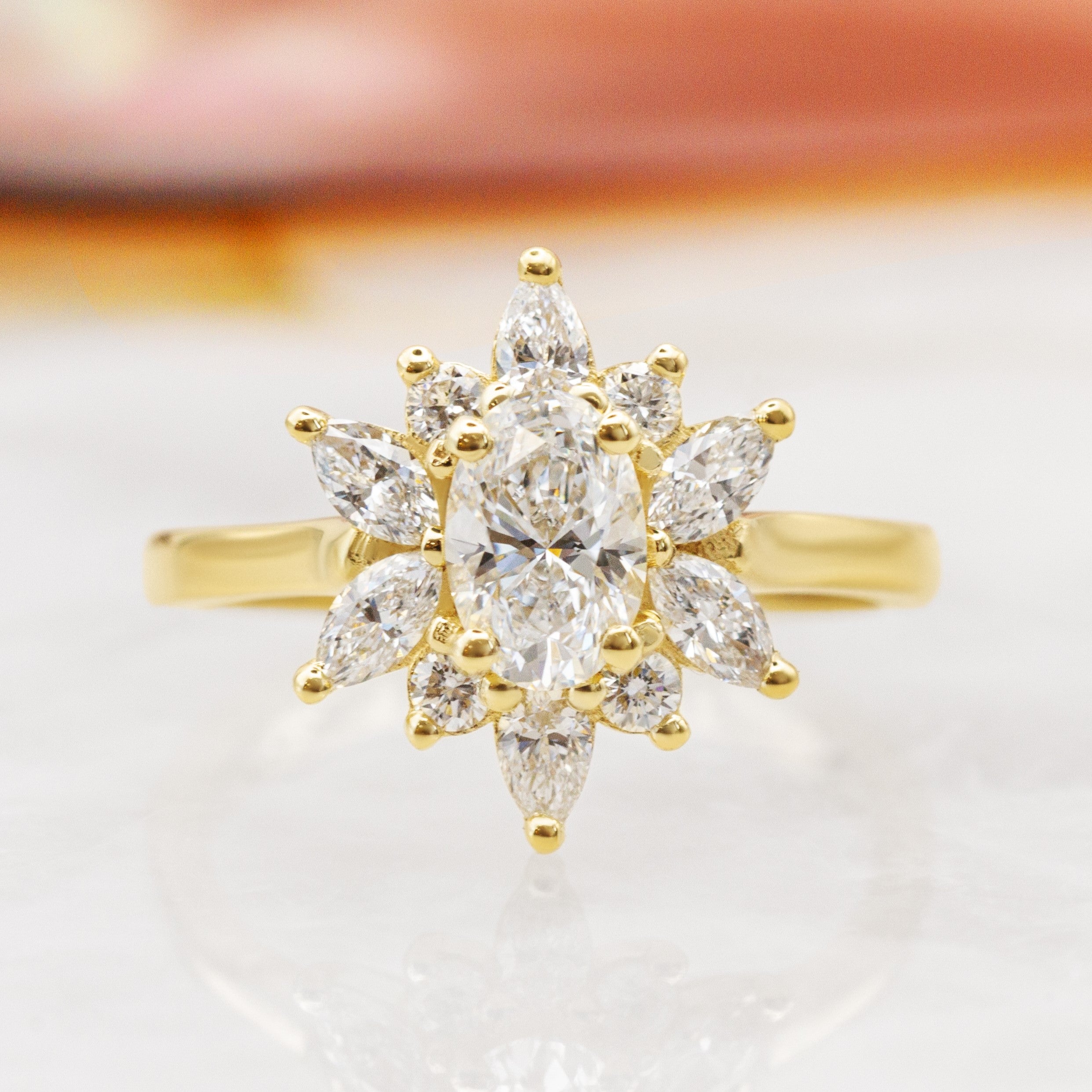 Floral Natural Oval Cut Diamond Engagement Ring