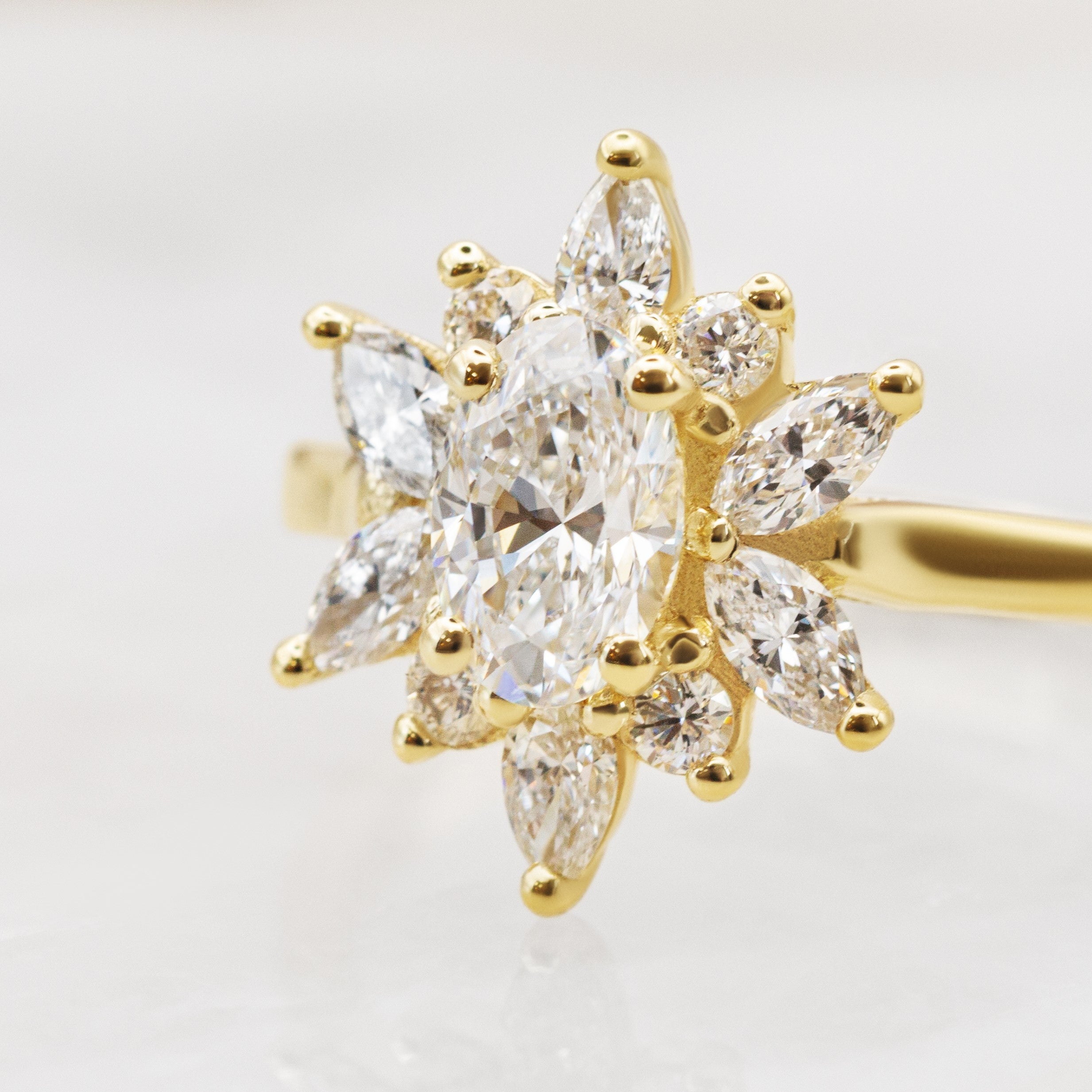 Floral Natural Oval Cut Diamond Engagement Ring
