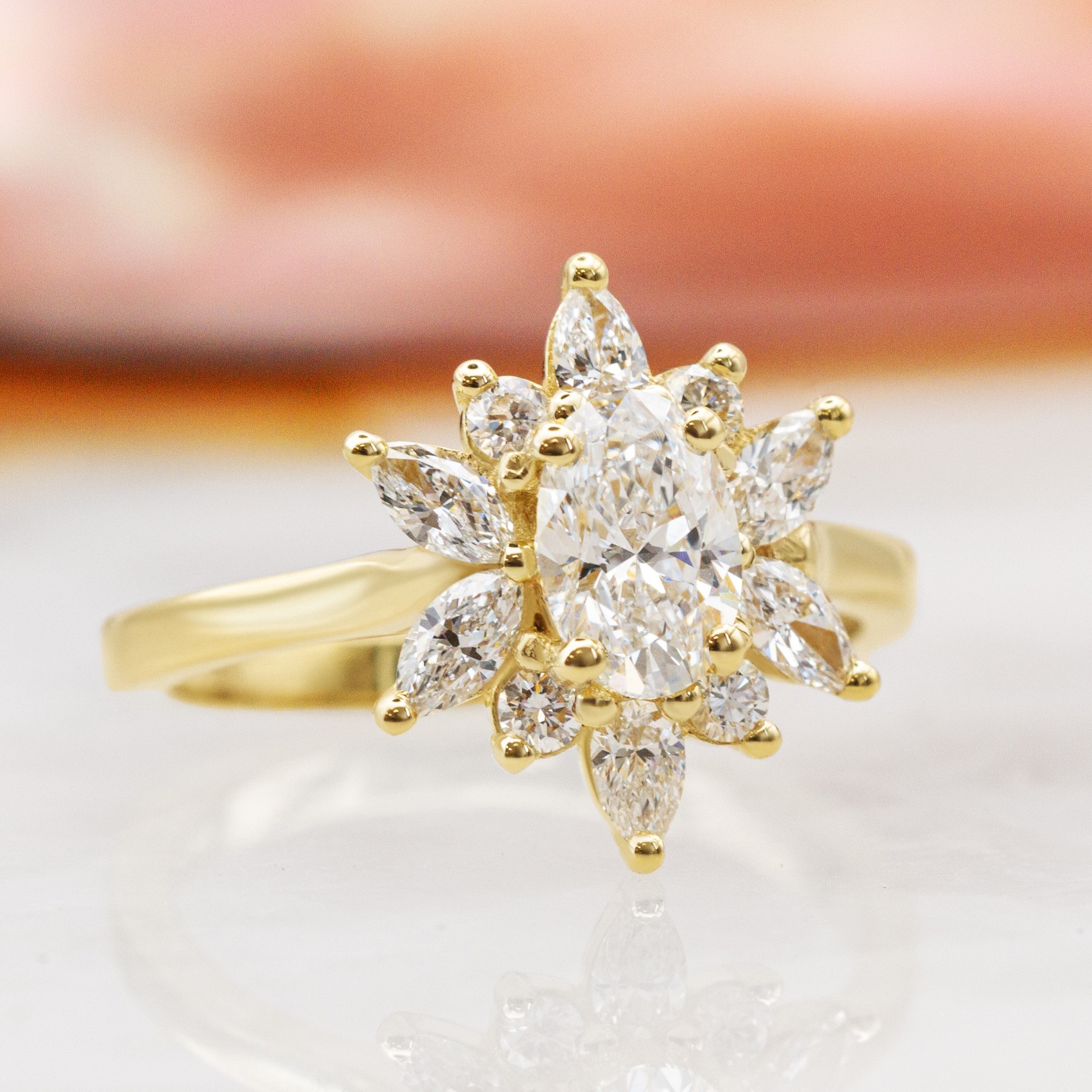 Floral Natural Oval Cut Diamond Engagement Ring