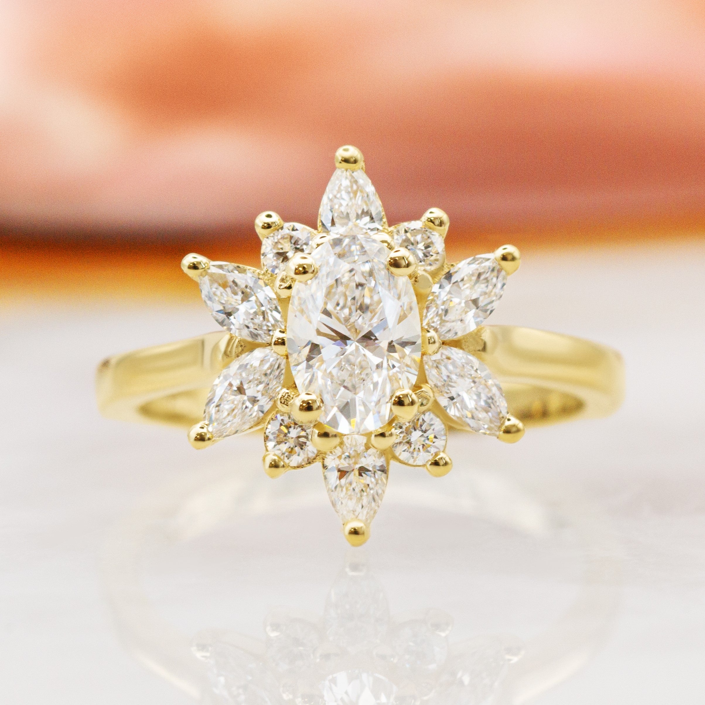 Floral Natural Oval Cut Diamond Engagement Ring