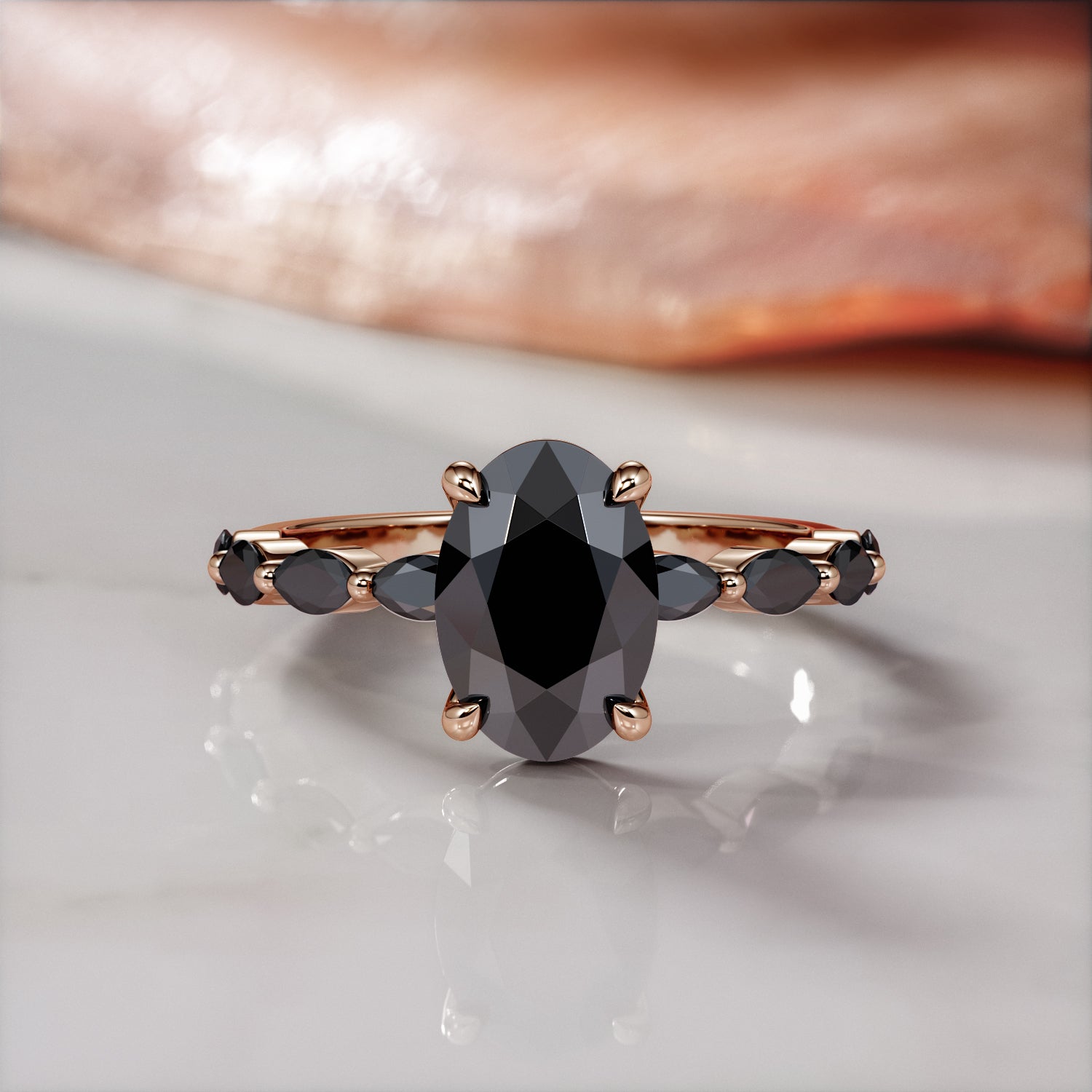 Art-Deco Natural Black Diamond Multi Shaped Engagement Ring