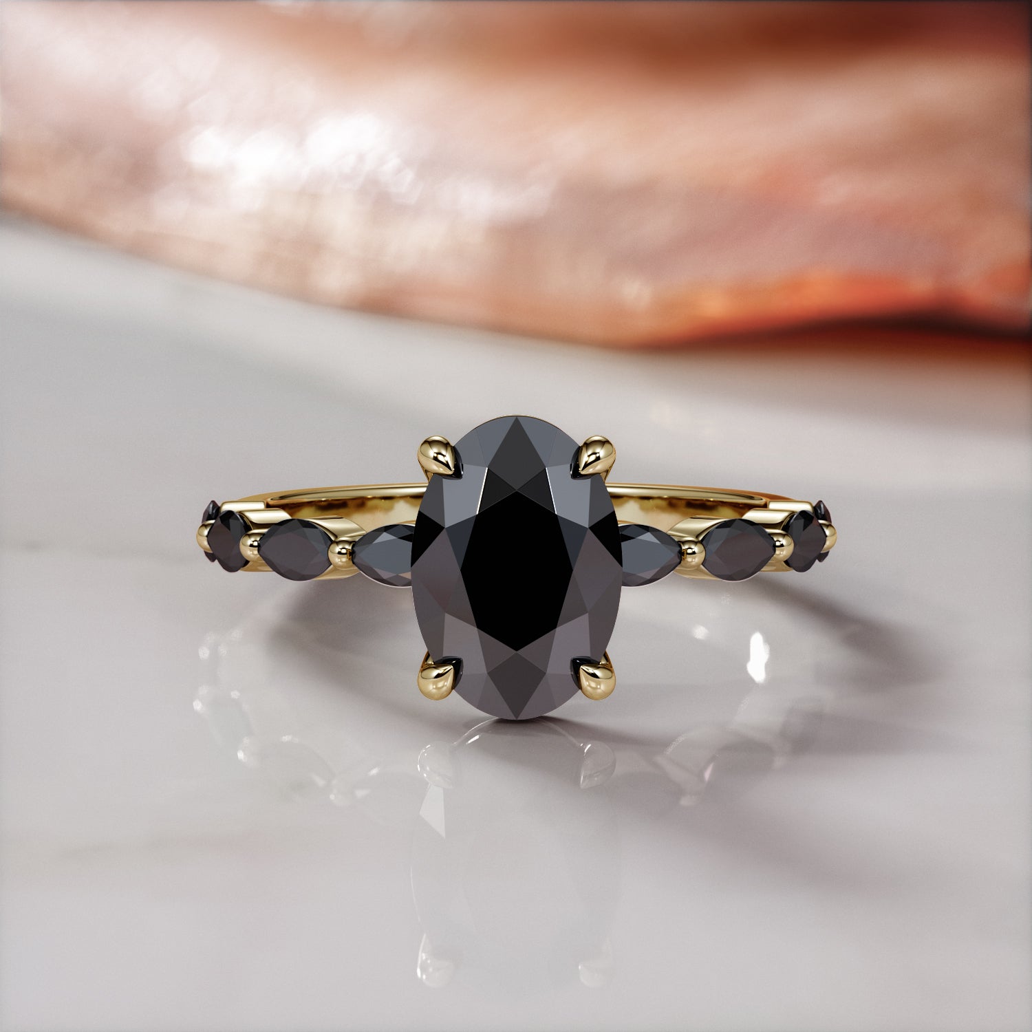 Art-Deco Natural Black Diamond Multi Shaped Engagement Ring