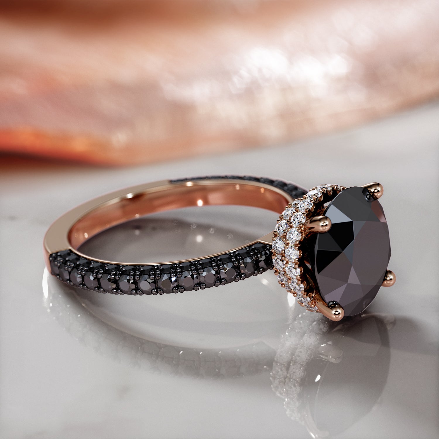 Black Diamond  Natural Black Diamond Round Engagement Ring in 14K Gold