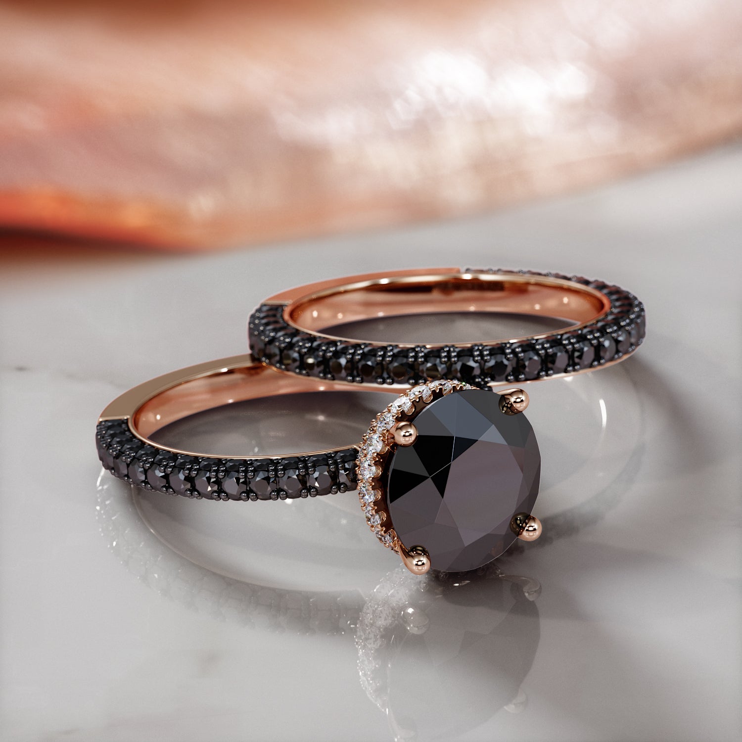 Black Diamond  Natural Black Diamond Round Engagement Ring in 14K Gold