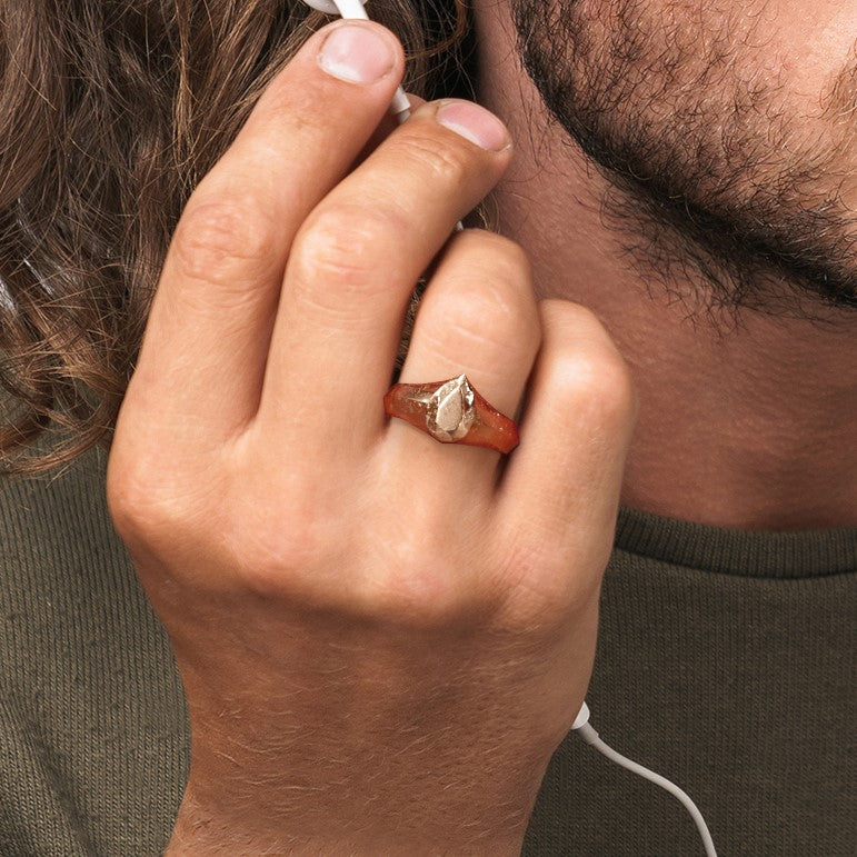 14K Diamond Shaped Signet Ring For Men