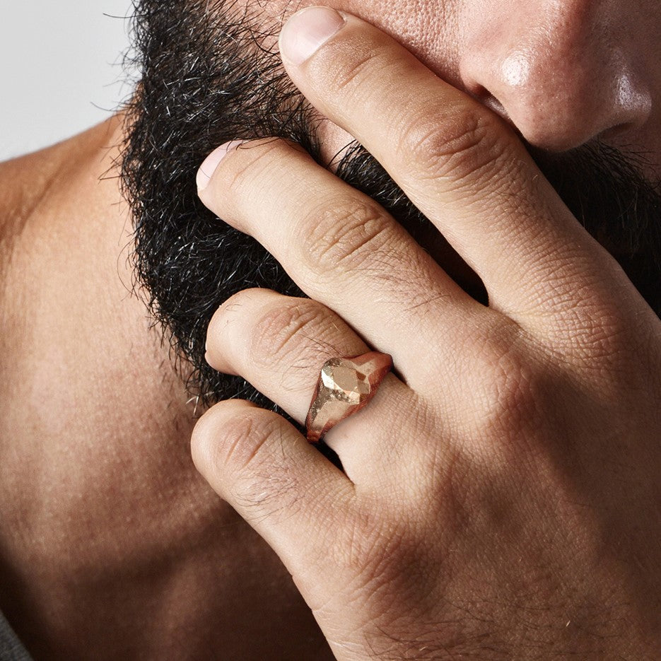 14K Diamond Shaped Signet Ring For Men