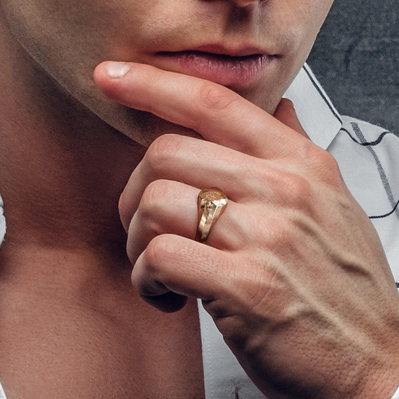 14K Diamond Shaped Signet Ring For Men