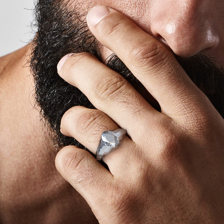 14K Diamond Shaped Signet Ring For Men