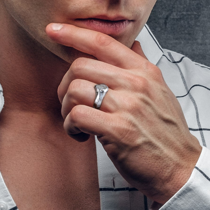 14K Diamond Shaped Signet Ring For Men