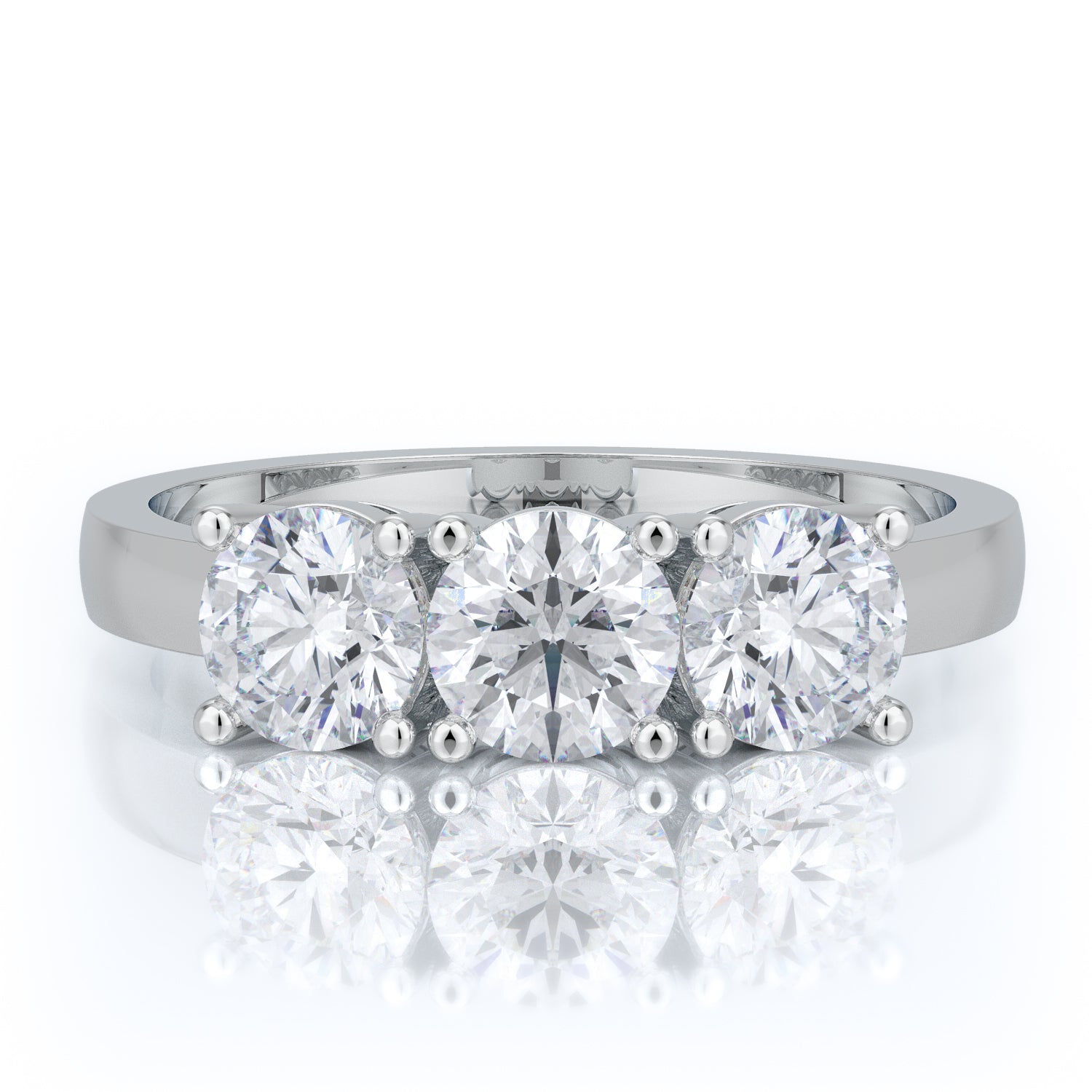 Three Stone Natural Round Cut Diamond Engagement Ring