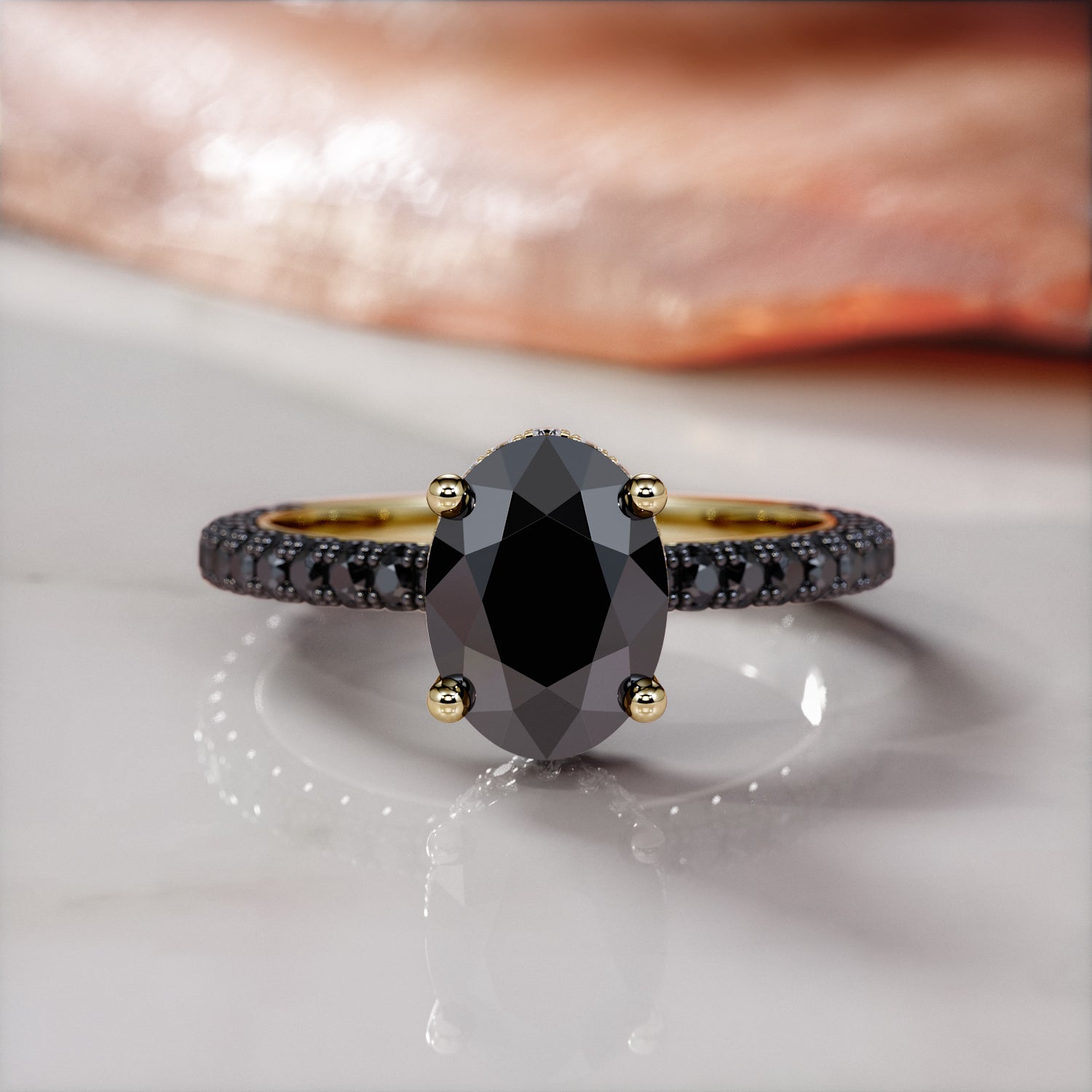 Black Diamond  Natural Black Diamond Oval Engagement Ring  in Yellow Gold