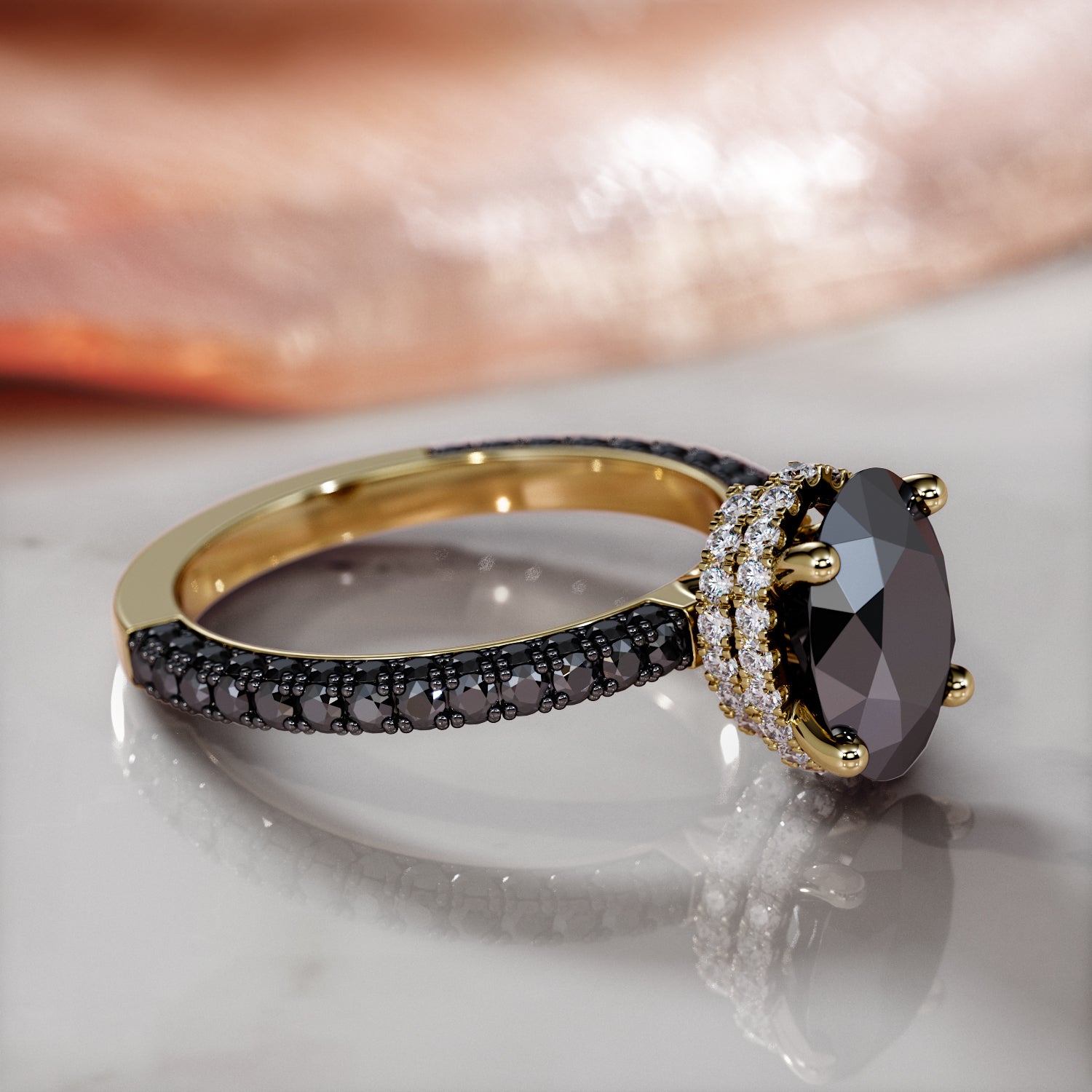 Black Diamond  Natural Black Diamond Oval Engagement Ring  in Yellow Gold