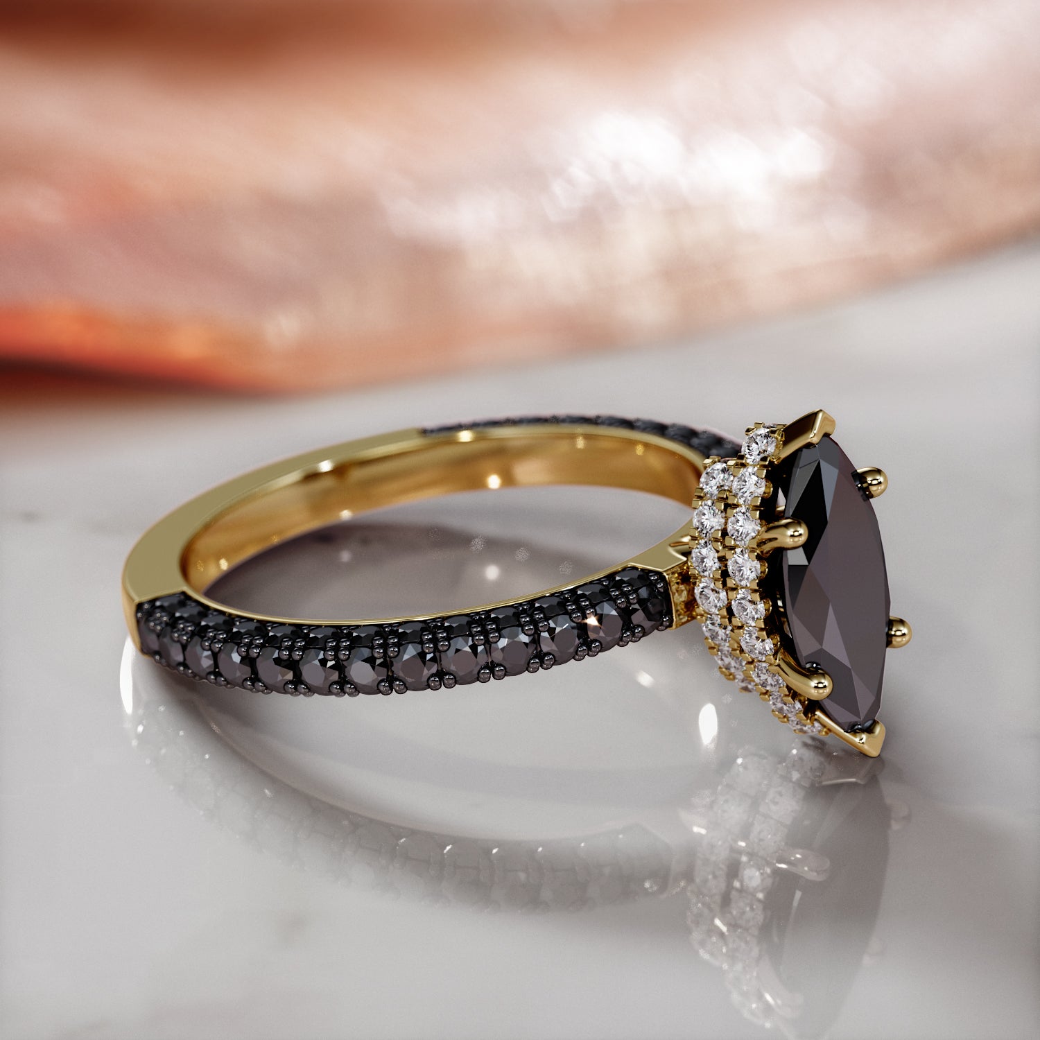 Black Diamond  Natural Black Diamond Marquise Engagement Ring in Rose Gold