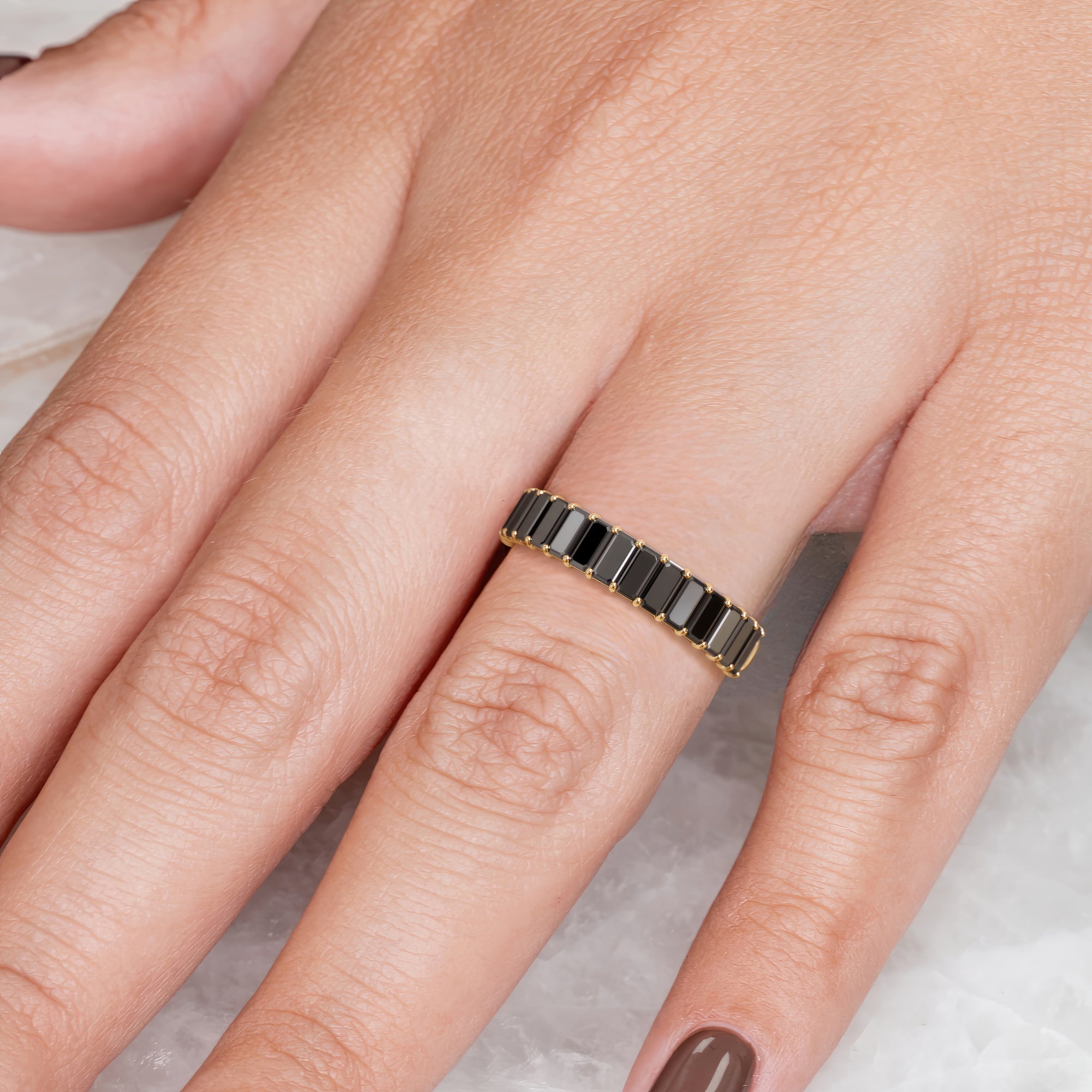 Invisible Natural Black Diamond Engagement Ring in Rose Gold