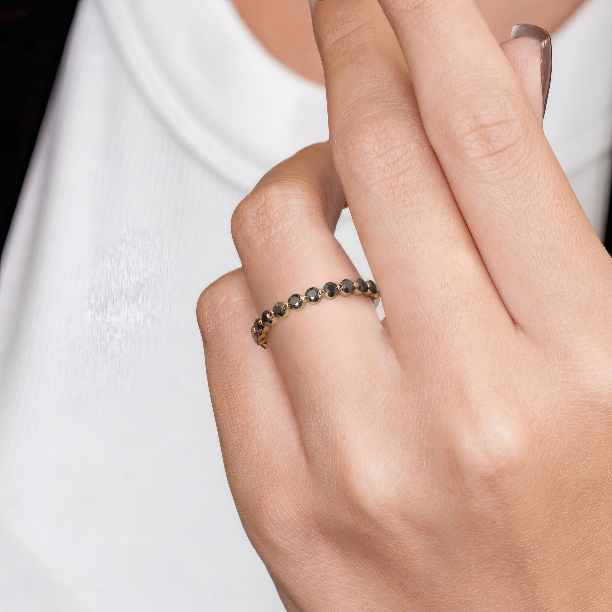 Half Eternity  Natural Black Diamond  Engagement Ring  in Rose Gold