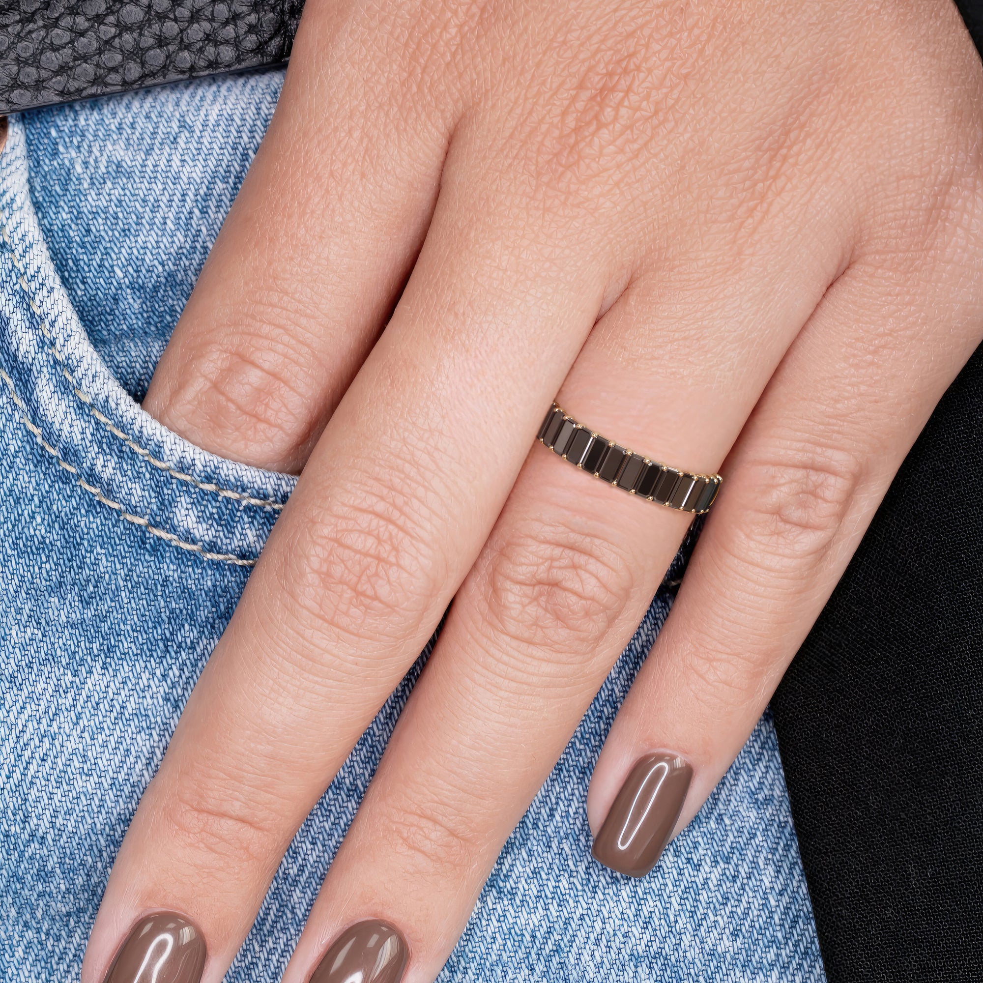 Invisible Natural Black Diamond Engagement Ring in Yellow Gold