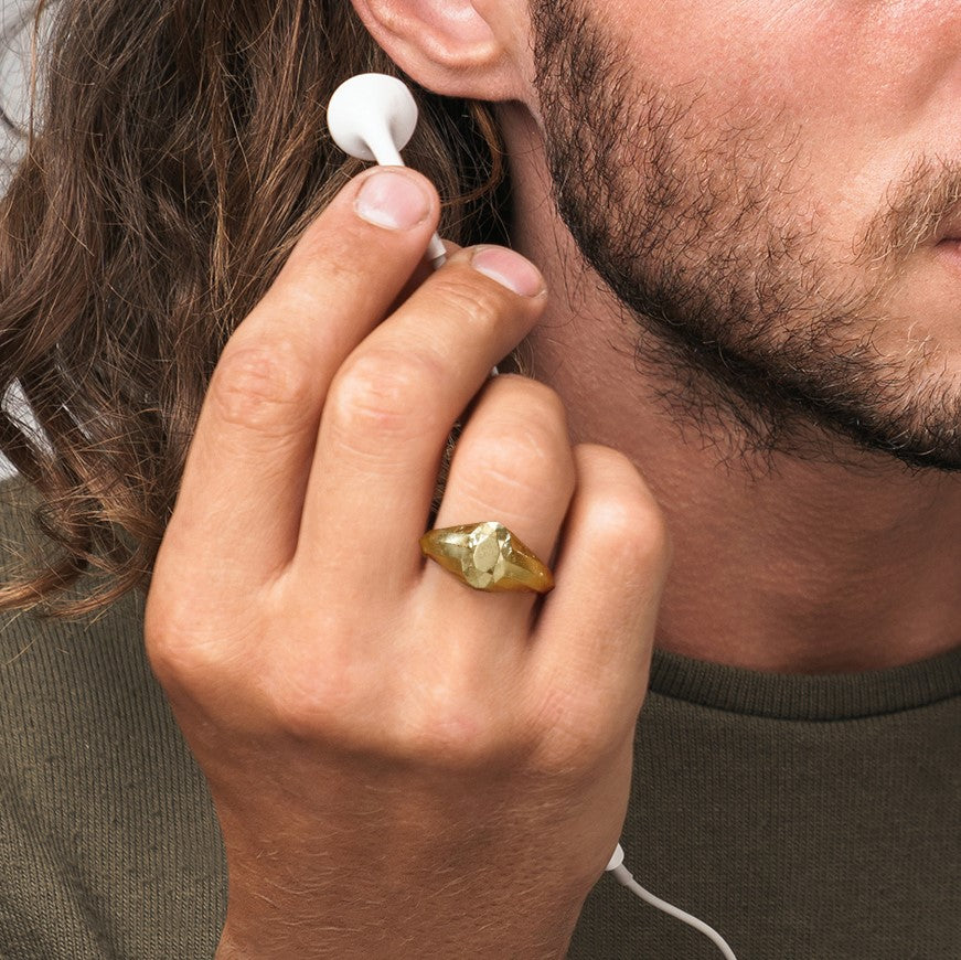 14K Diamond Shaped Signet Ring For Men