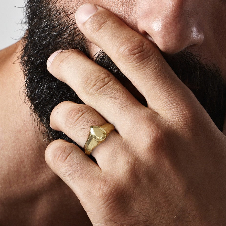14K Diamond Shaped Signet Ring For Men