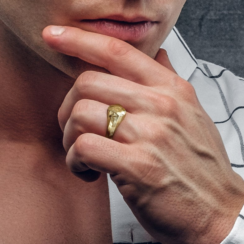 14K Diamond Shaped Signet Ring For Men