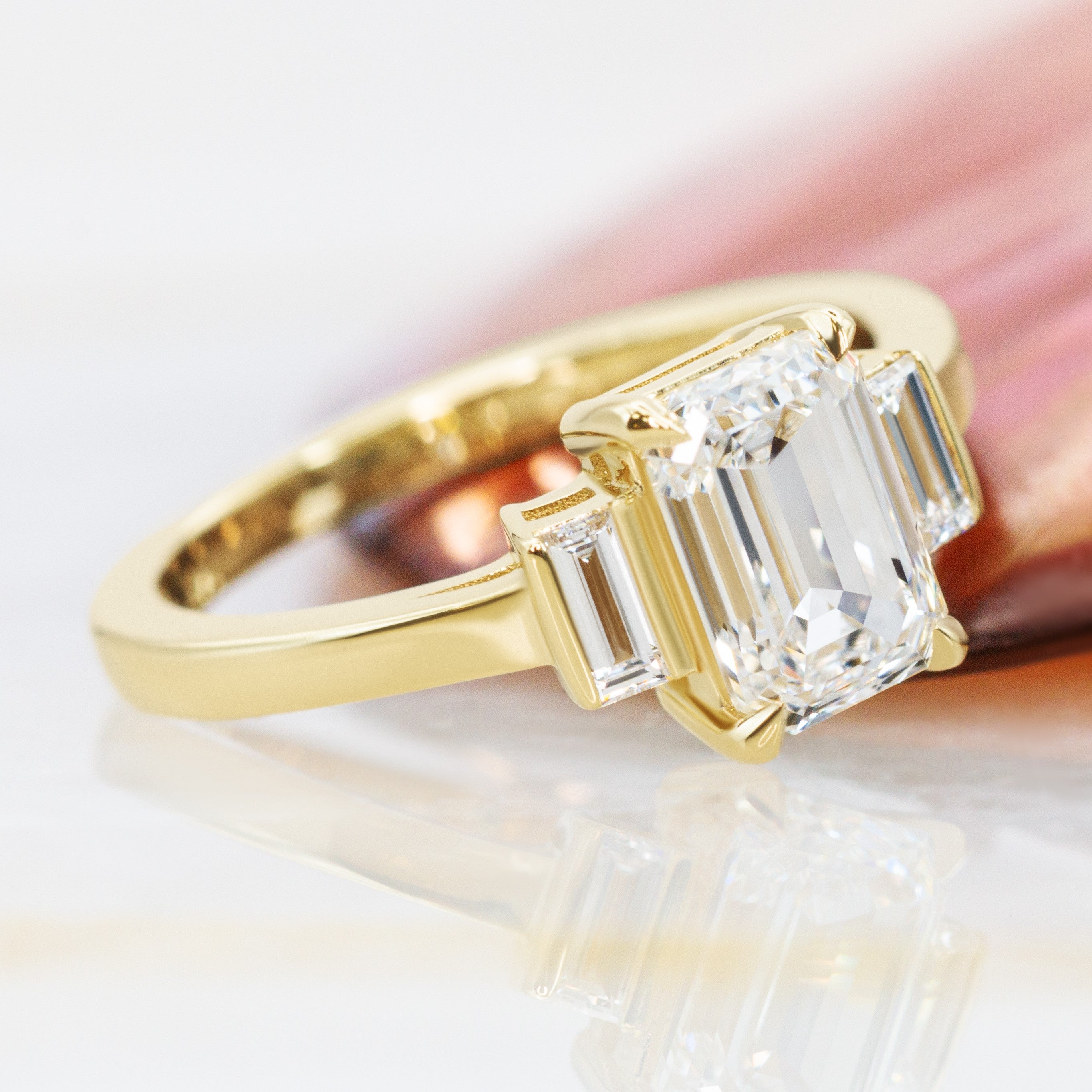 Art Deco Natural Emerald Cut  Diamond Engagement Ring