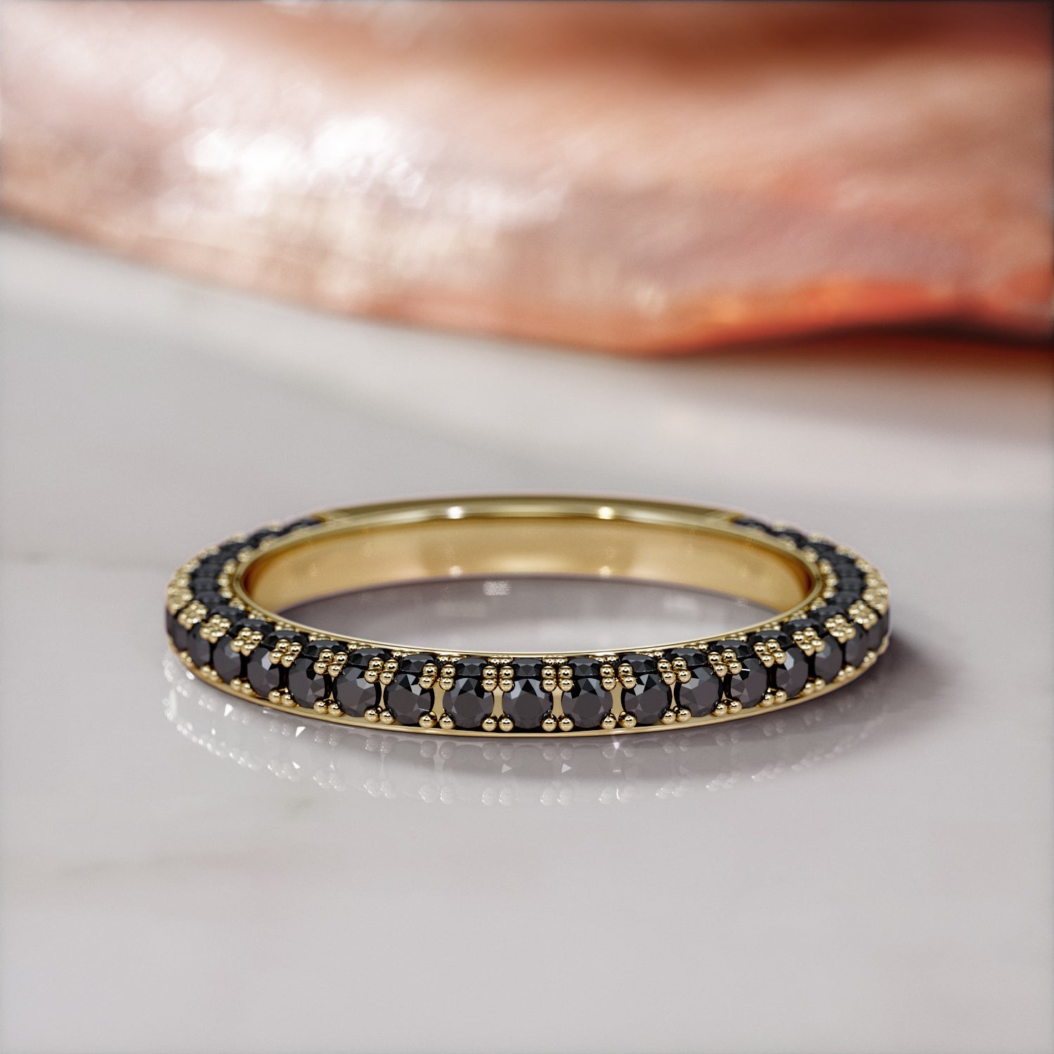 Monoceros - Pave  2-Sided  Natural Black Diamond  Engagement Ring in Yellow Gold